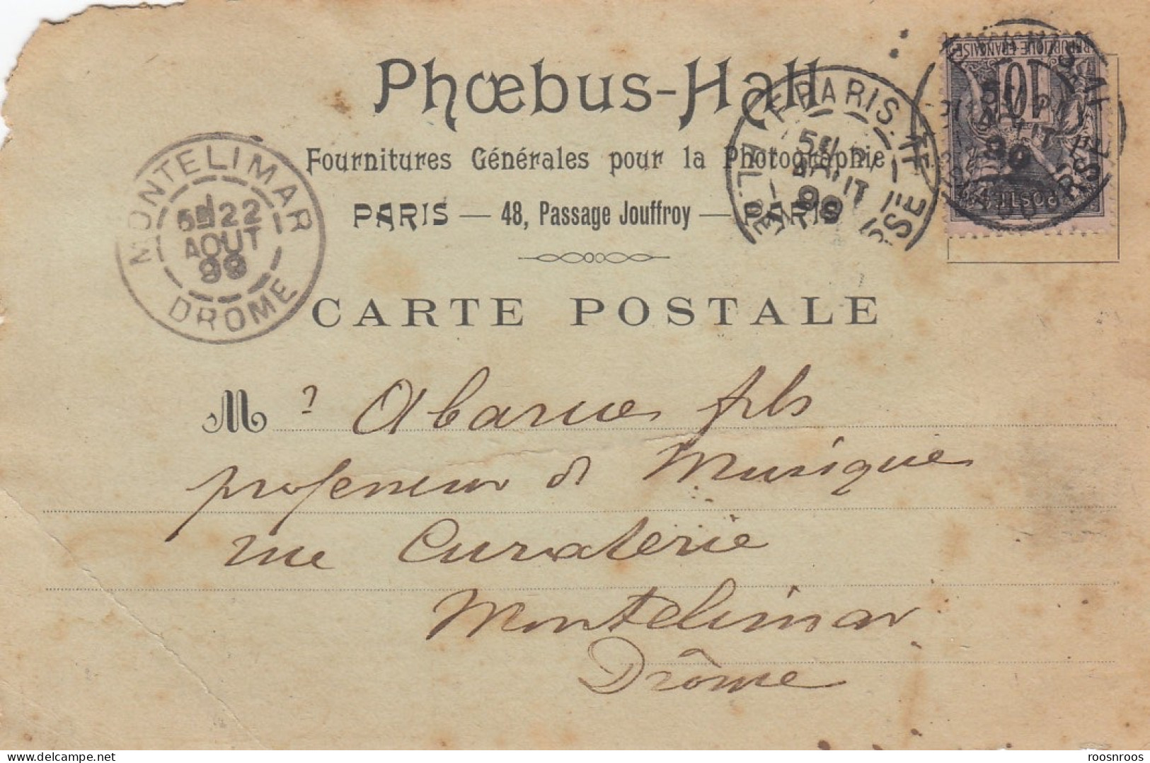 CP PUBLICITAIRE 1899 - PHOEBUS-HALL - FOURNITURES GENERALES POUR LA PHOTOGRAPHIE A PARIS - Other & Unclassified