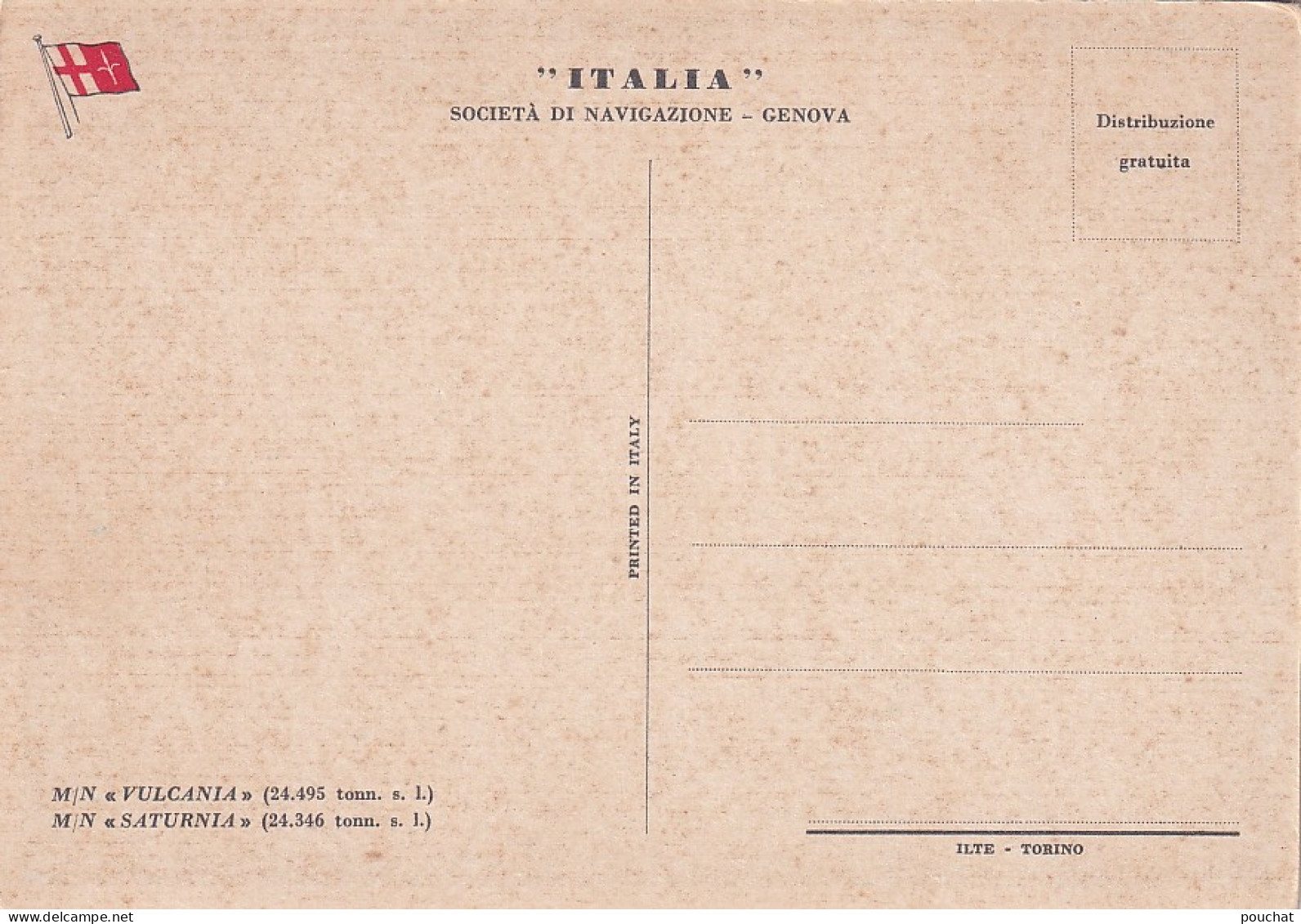 BE Nw3-  VULCANIA  E SATURNIA , ITALIA  - SOCIETA DI NAVIGAZIONE GENOVA - Steamers