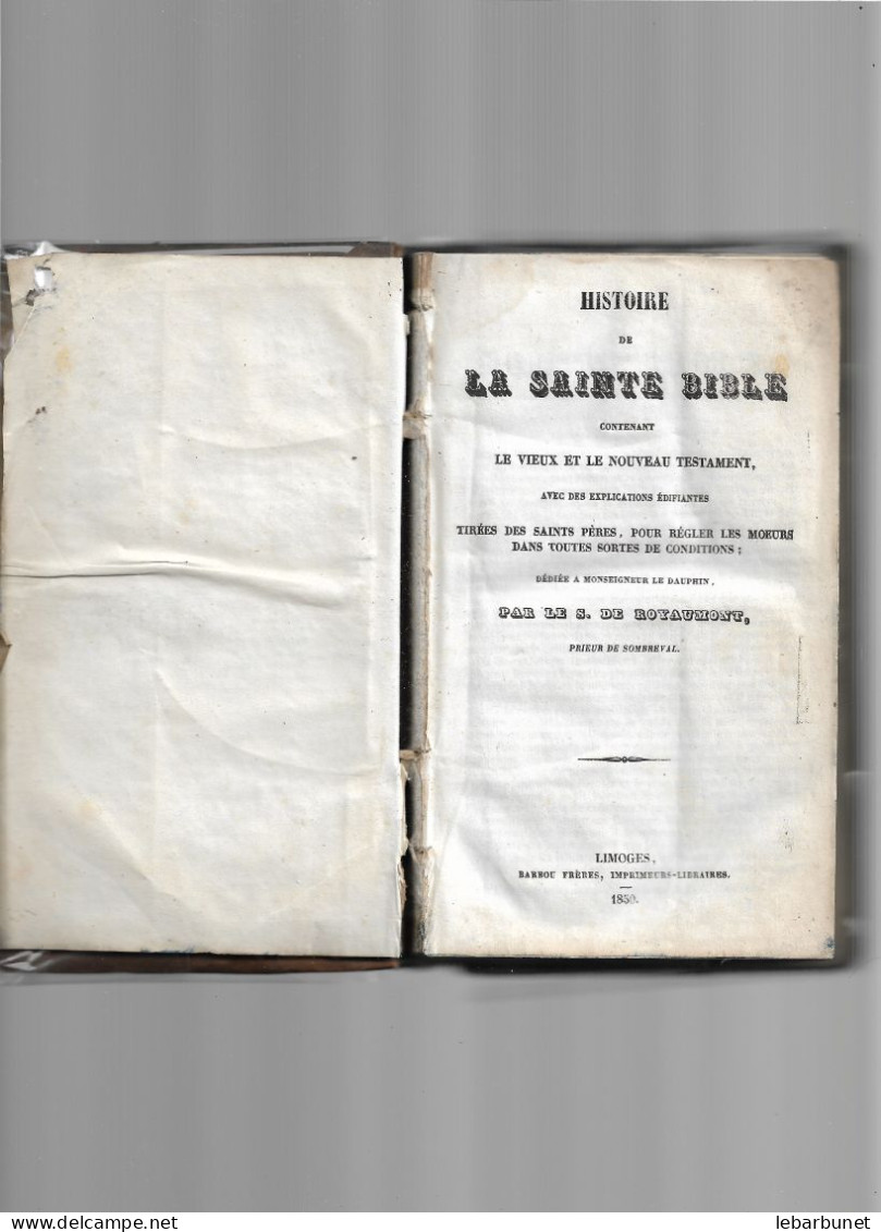 Livre Ancien 1850 Histoite De La Sainte Bible - 1801-1900