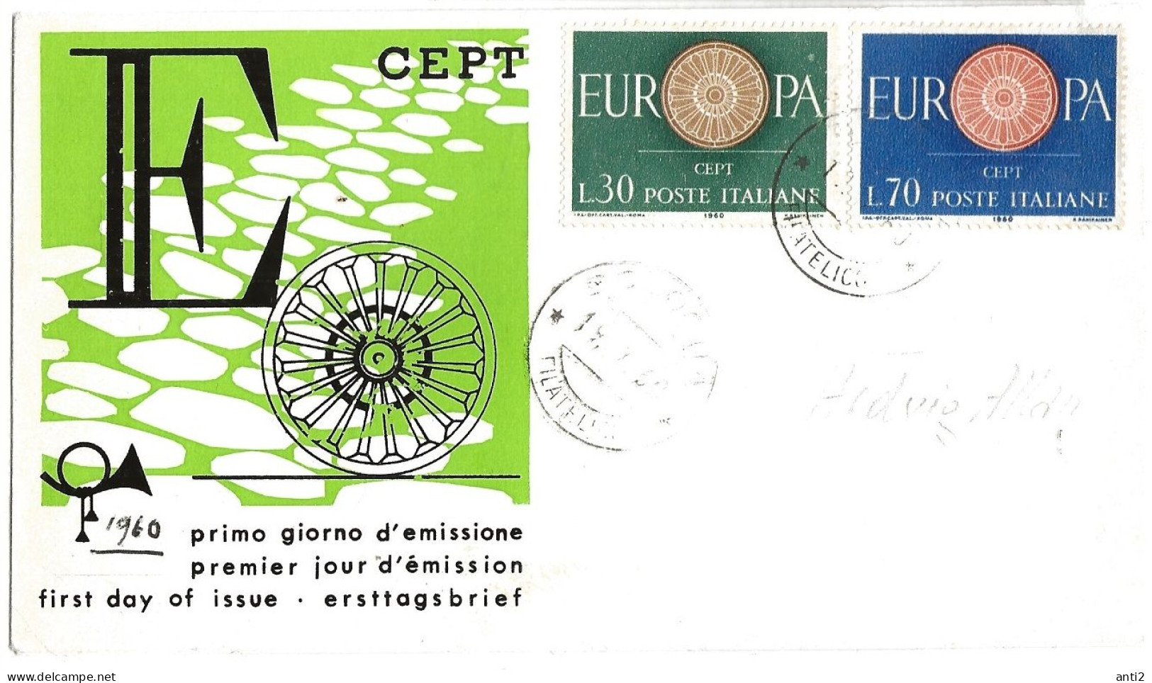 Italy 1960  Europe.  "O" In "EUROPA" As A 19-spoke Cartwheel, Mi 1077-1078 FDC - FDC