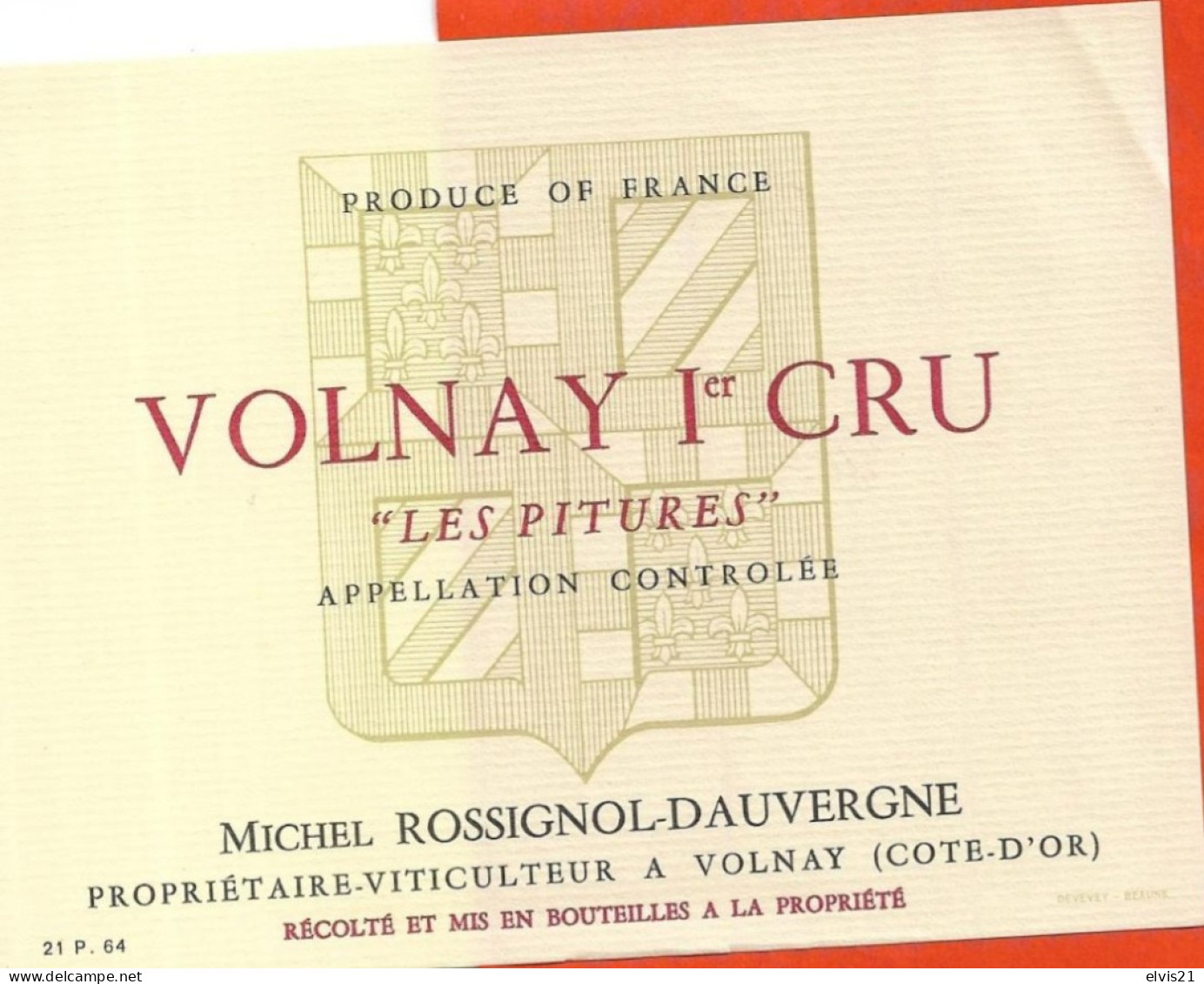 Etiquette De Vin Magnum VOLNAY 1er Cru "Les Pitures" - Bourgogne