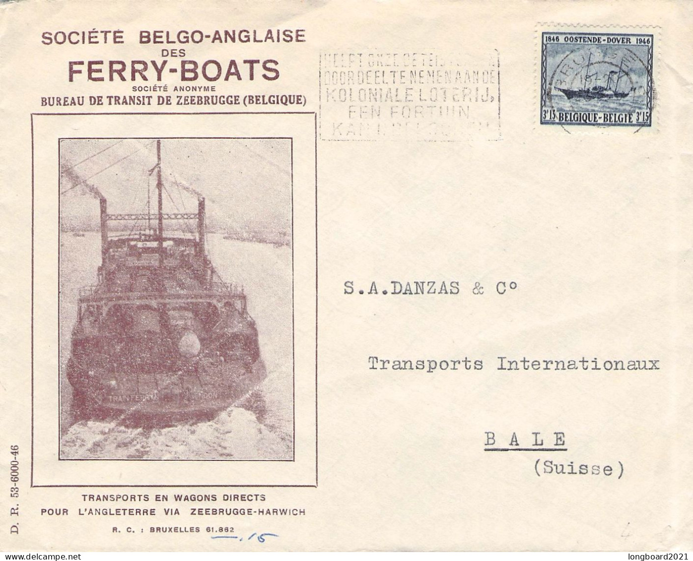 BELGIUM - SPECIAL COVER SOCIÉTE BELGO-ANGLAISE DES FERRY-BOATS 1946 / 7030 - 1946 -10 %