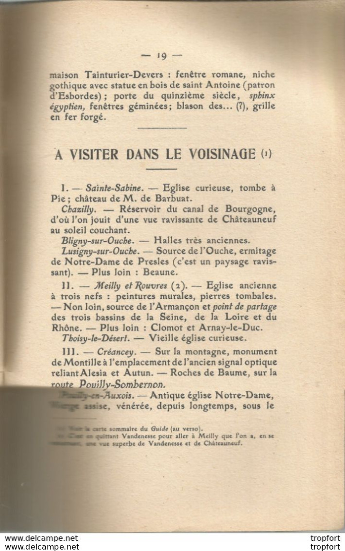 PS / Livret TOURISTIQUE 1927 Châteauneuf VANDENESSE Côte-d'Or Abbé LANDROT 20 Pages - Cuadernillos Turísticos