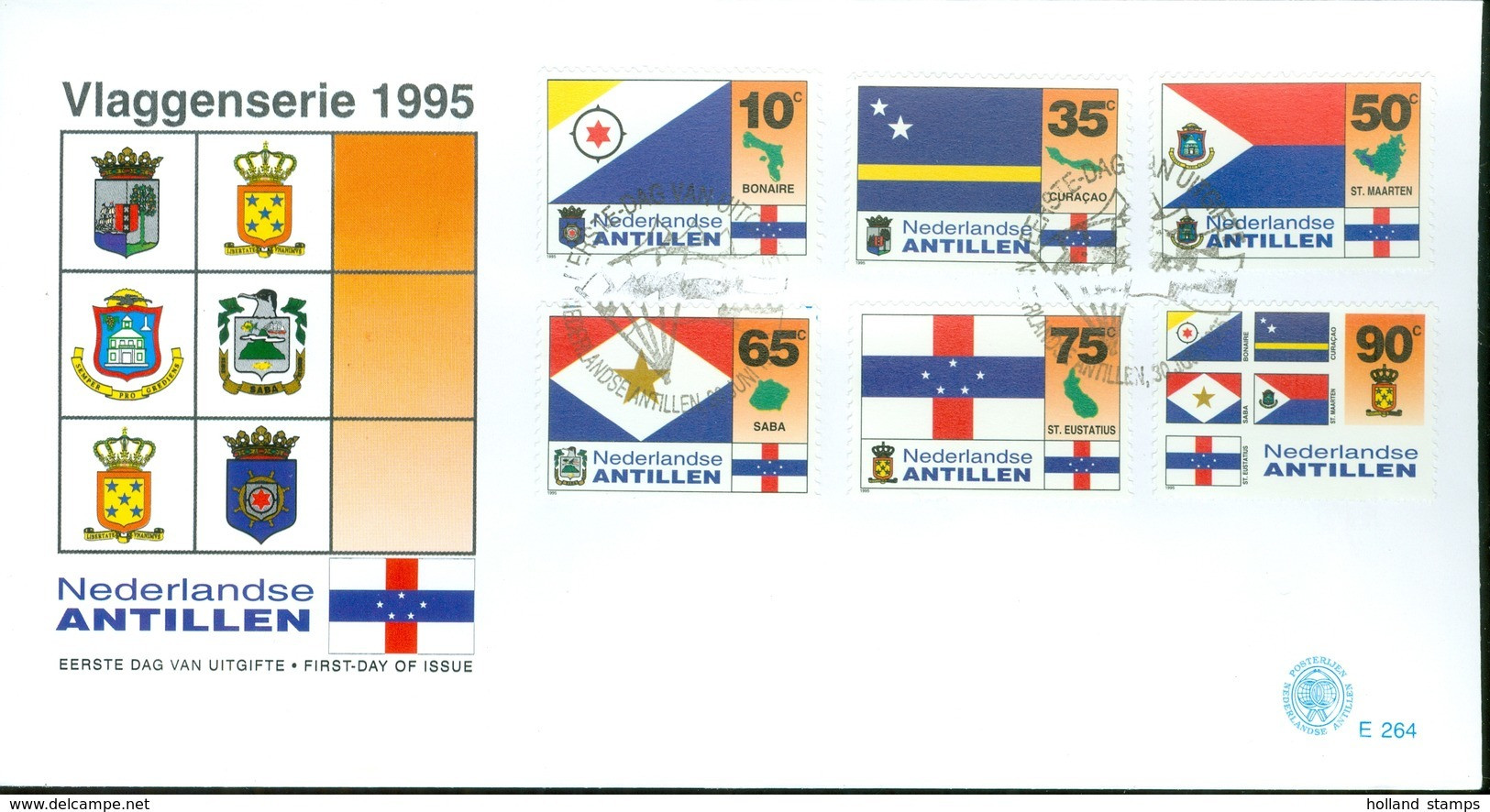 Nederlandse Antillen E264  *  FDC - Antilles 1995 *  Flags Of The Six Islands * BANDERAS * DRAPEAUX * FLAGGEN * VLAGGEN - Curaçao, Antilles Neérlandaises, Aruba