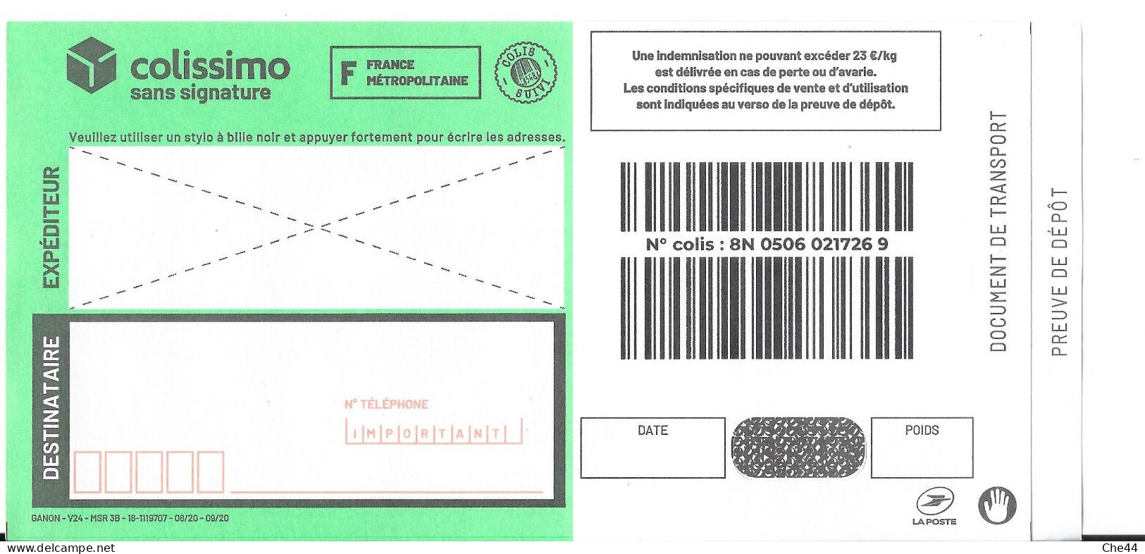 Colissimo Sans Signature. (2020) - Documents De La Poste