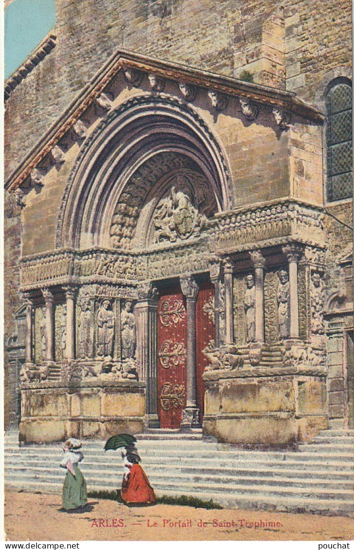 ALnw 16-(13) ARLES - LE PORTAIL DE SAINT TROPHIME - CARTE COLORISEE - IMP. MOULLOT , MARSEILLE - 2 SCANS - Arles