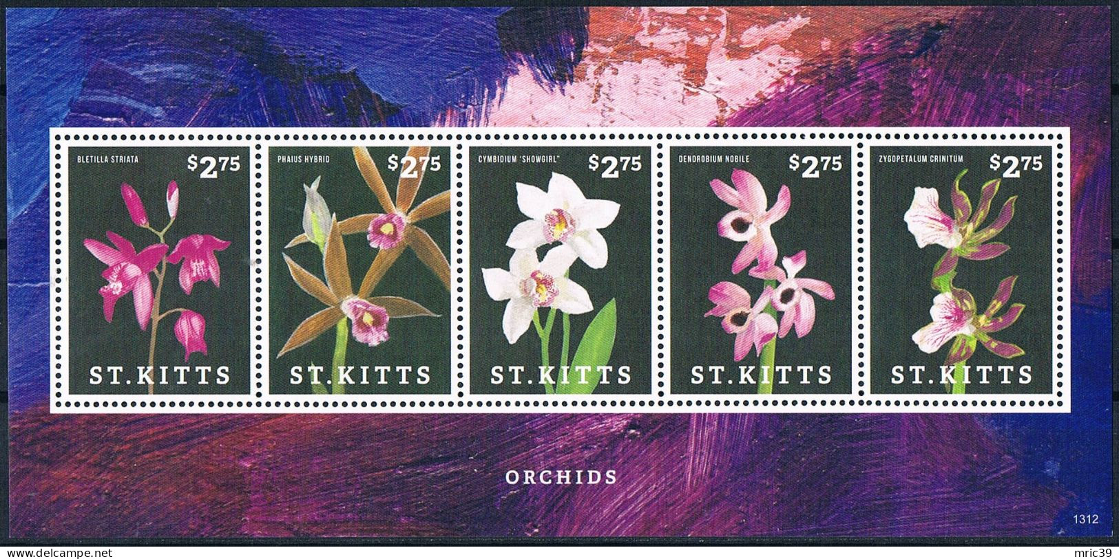 Bloc Sheet Fleurs Orchidées Flowers Orchids  Neuf  MNH **  St Kitts 2013 - Orchidee