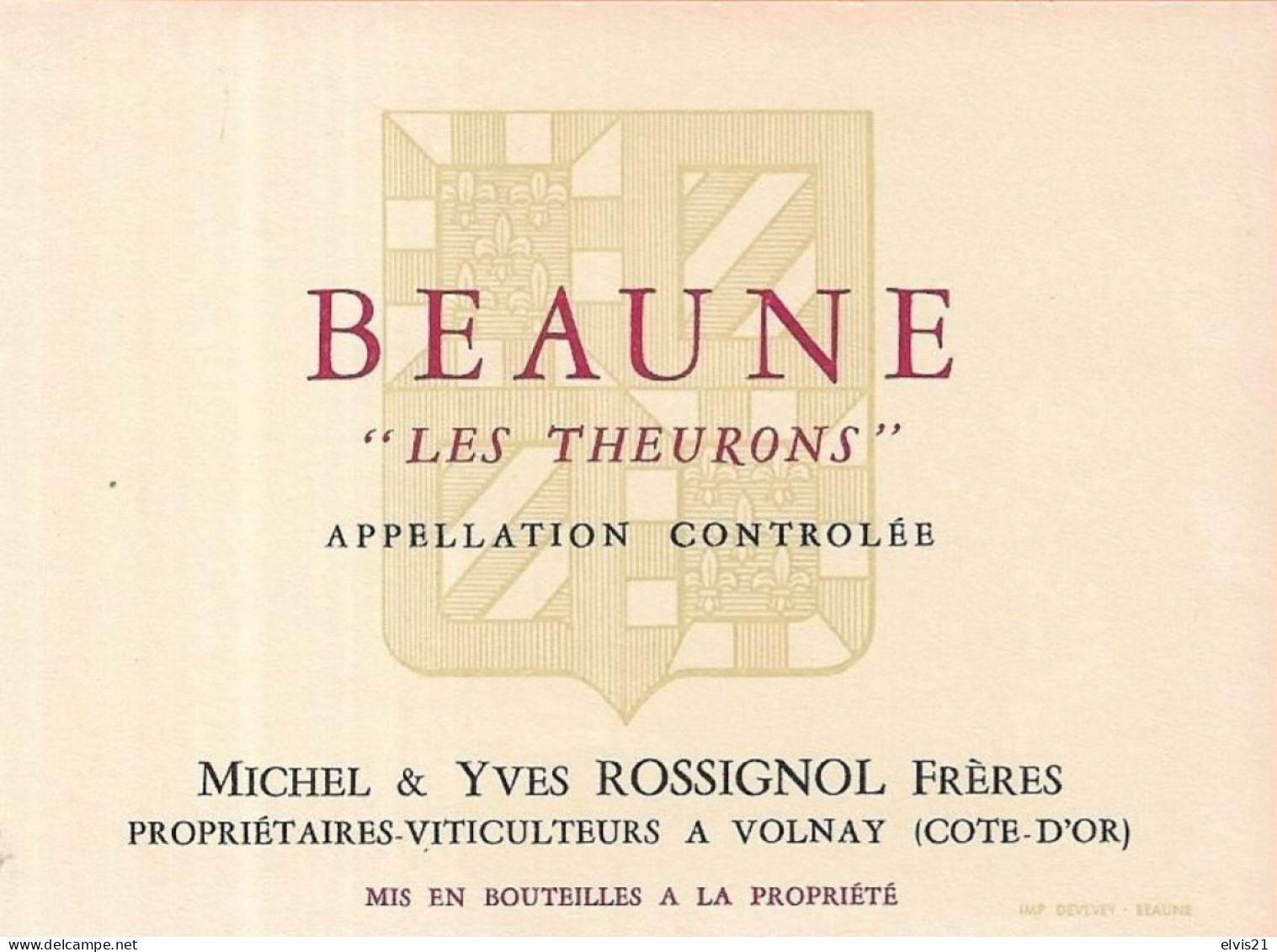 Etiquette De Vin BEAUNE "Les Theurons" - Bourgogne