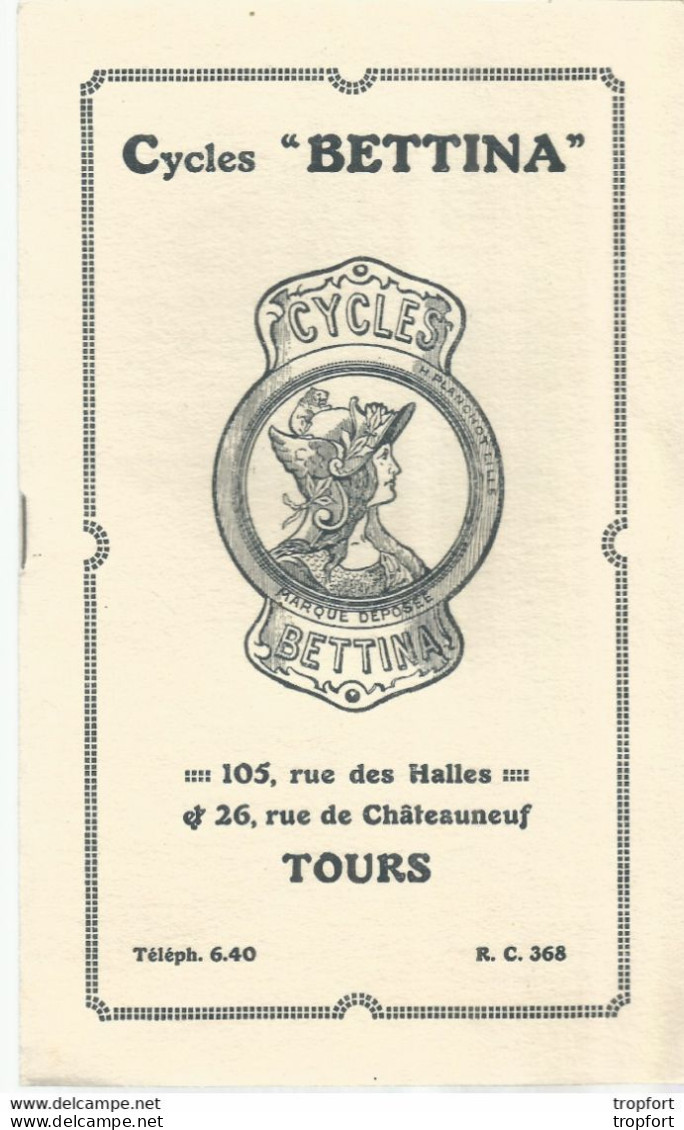 GG / Livret Tarif Catalogue CYCLE BETTINA TOURS Avec Ses Deux Plaques Identité Acier Velo Bicyclette Cyclisme - Sport