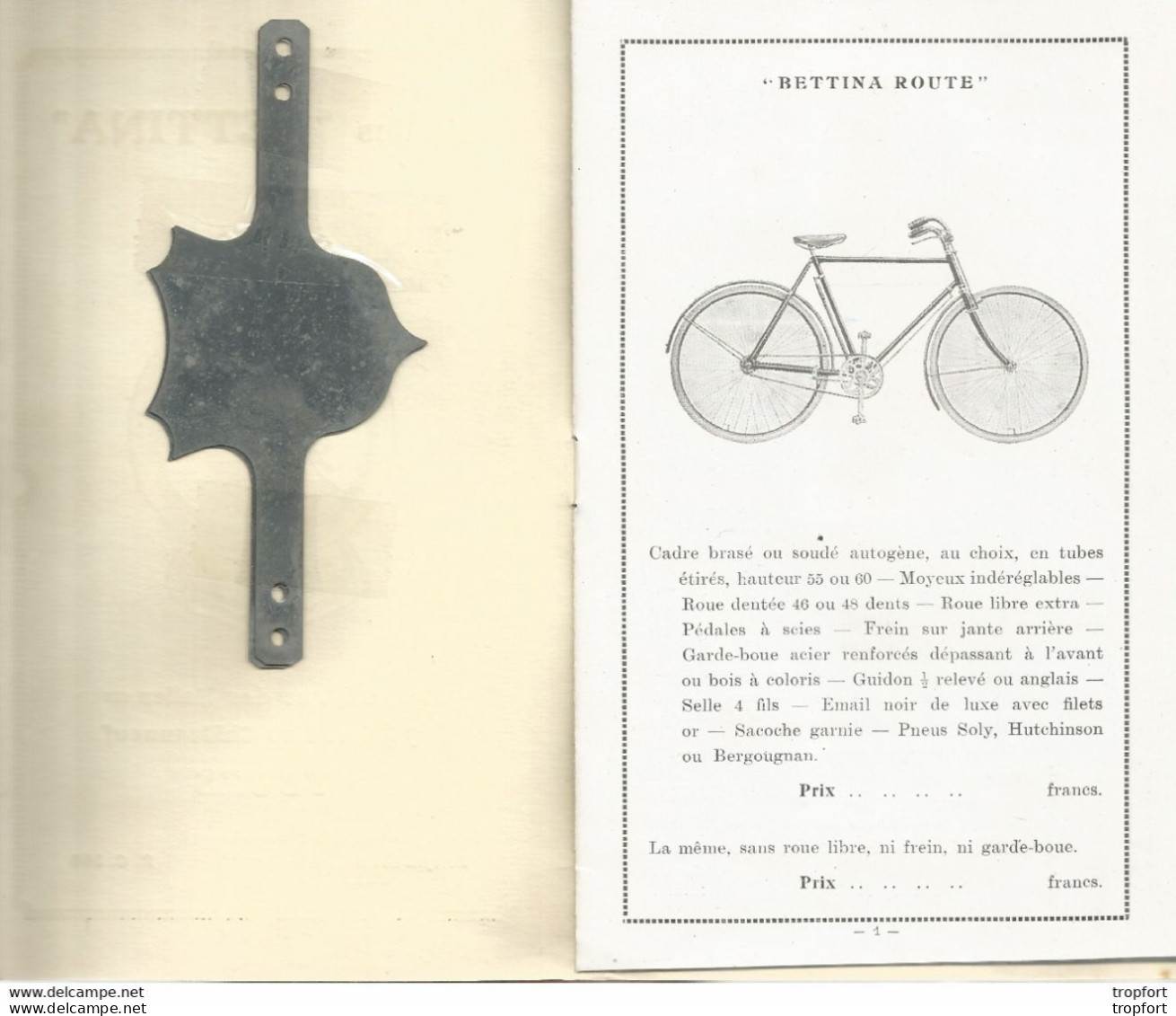 GG / Livret Tarif Catalogue CYCLE BETTINA TOURS Avec Ses Deux Plaques Identité Acier Velo Bicyclette Cyclisme - Sport