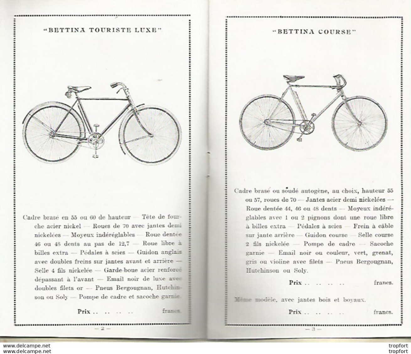 GG / Livret Tarif Catalogue CYCLE BETTINA TOURS Avec Ses Deux Plaques Identité Acier Velo Bicyclette Cyclisme - Deportes