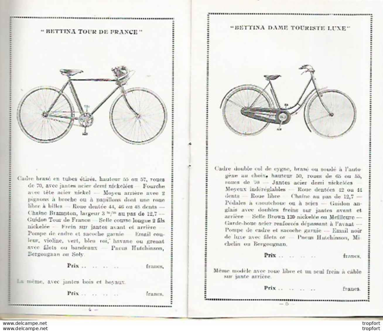 GG / Livret Tarif Catalogue CYCLE BETTINA TOURS Avec Ses Deux Plaques Identité Acier Velo Bicyclette Cyclisme - Deportes