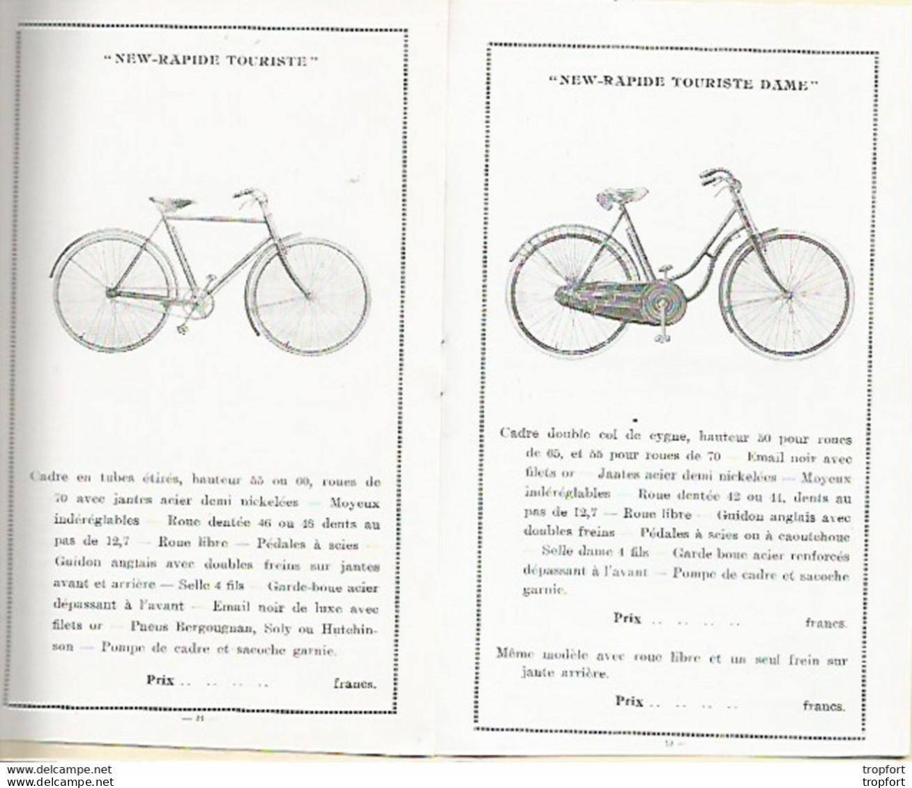 GG / Livret Tarif Catalogue CYCLE BETTINA TOURS avec ses deux plaques identité acier Velo bicyclette cyclisme