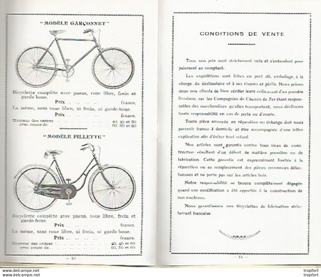 GG / Livret Tarif Catalogue CYCLE BETTINA TOURS avec ses deux plaques identité acier Velo bicyclette cyclisme