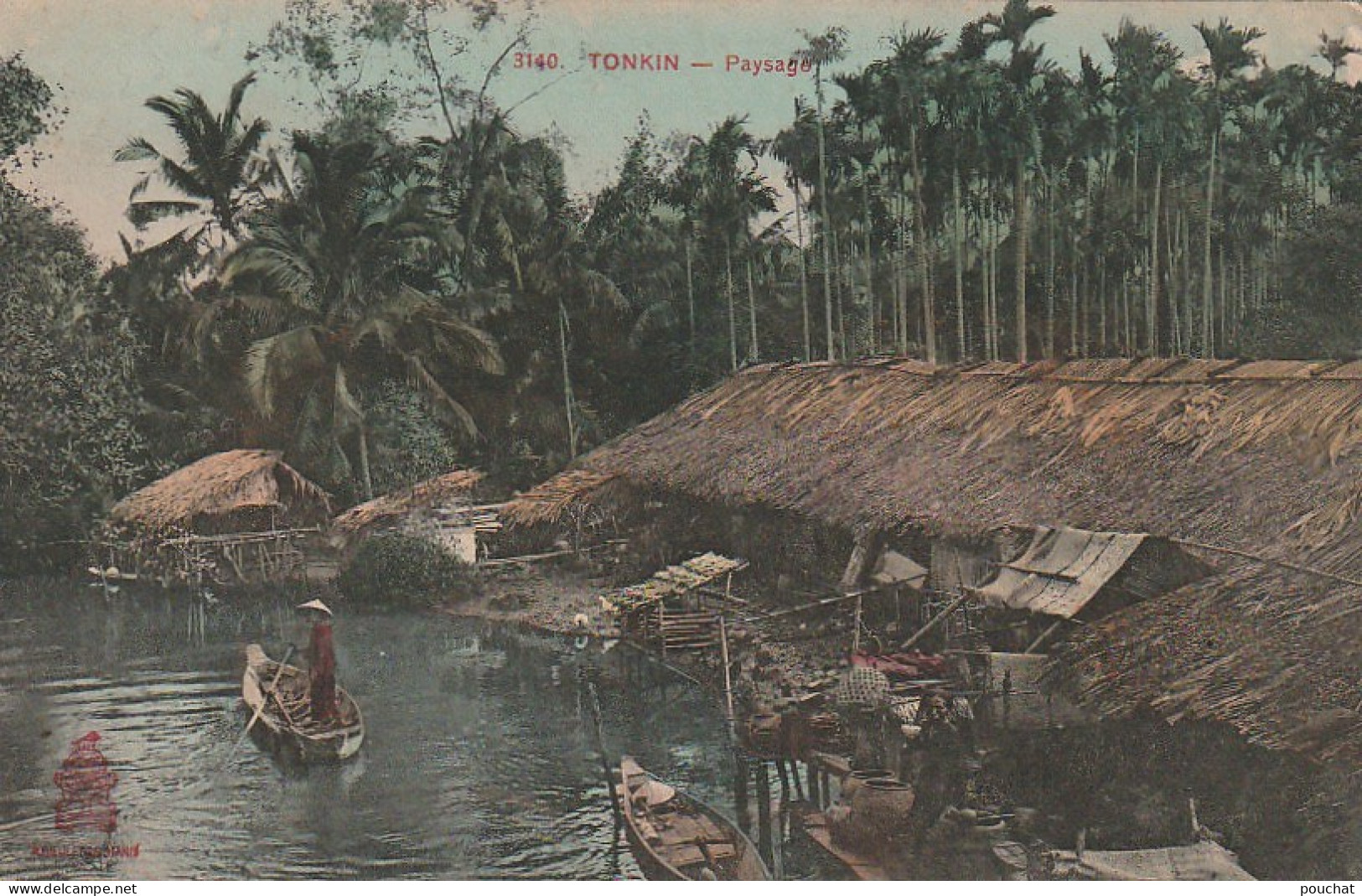 ALnw 18-( TONKIN ) PAYSAGE - ANIMATION - HABITATIONS LACUSTRES - CARTE COLORISEE  -  2 SCANS - Vietnam