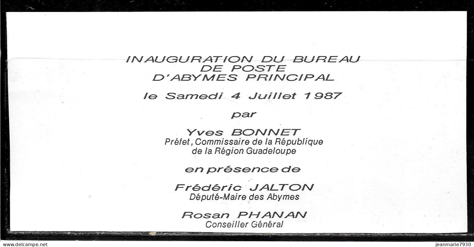 C13 - GUADELOUPE - LIBERTE DE GANDON SUR CARTON D'INVITATION DE ABYMES - CACHET LINEAIRE ABYMES PRINCIPAL 97-101 - Lettres & Documents