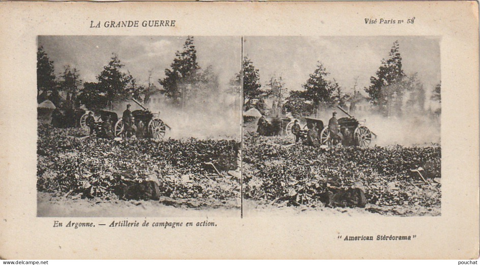 BE6 - EN ARGONNE - ARTILLERIE DE CAMPAGNE EN ACTION - CARTE STEREO - 2 SCANS - Guerra 1914-18