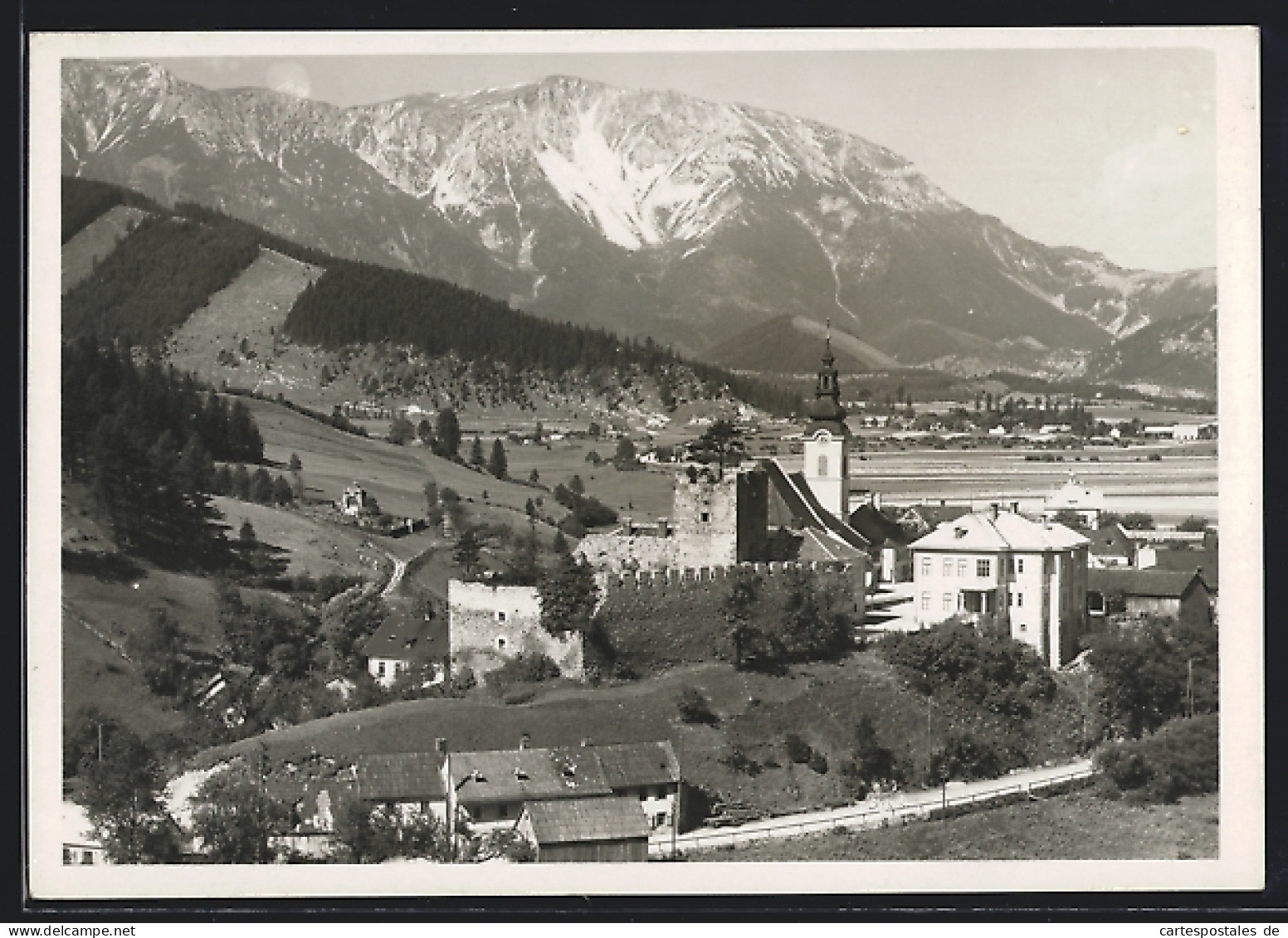 AK Puchberg Am Schneeberg, Teilansicht Mit Ruine, Kirche Und Bergblick  - Other & Unclassified