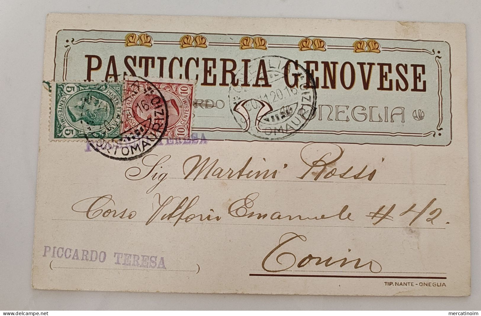 Pasticceria Genovese Piccardo Teresa Imperia Oneglia 1920 - Imperia