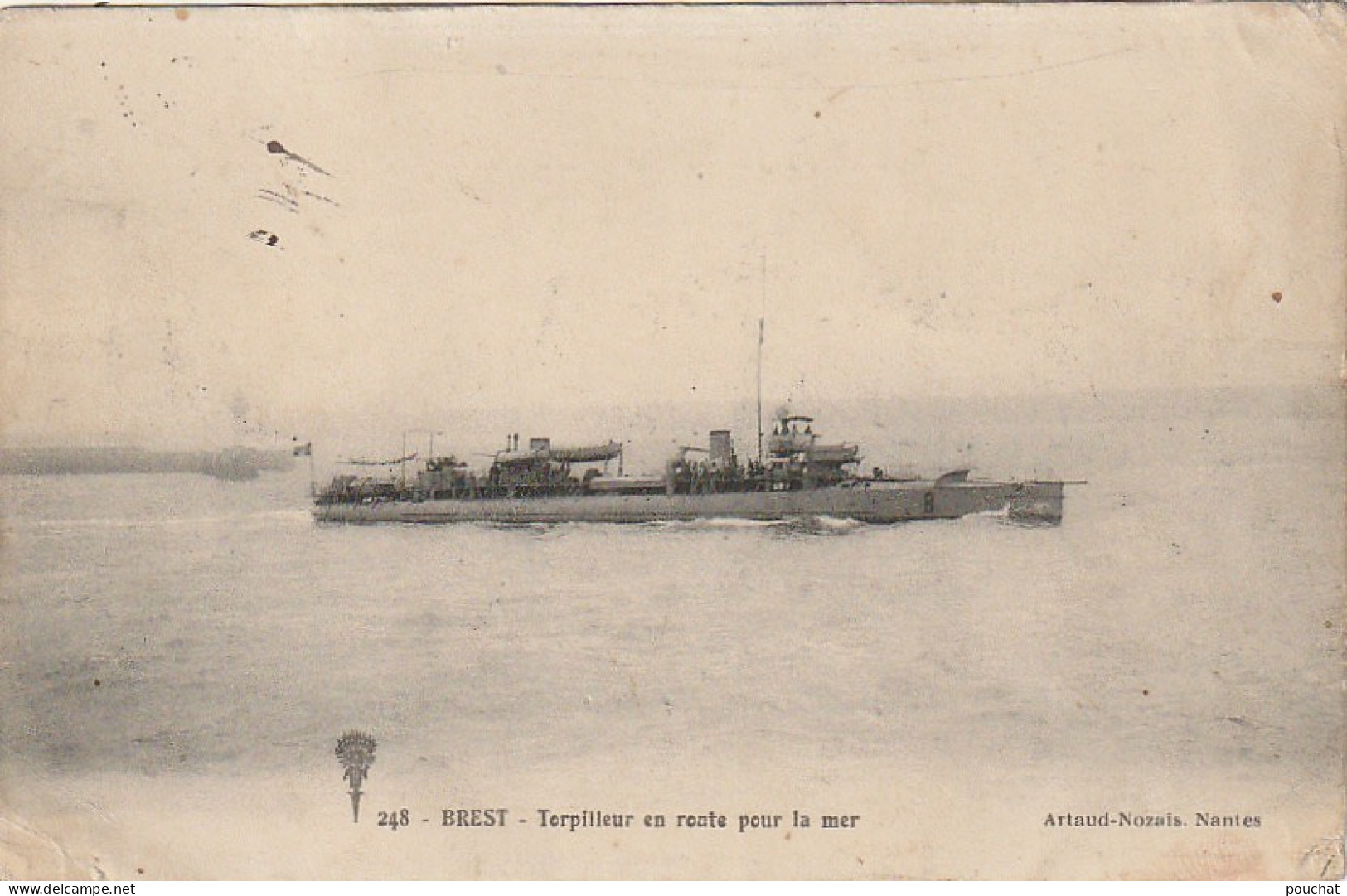 BE6 -(29) BREST - TORPILLEUR EN ROUTE POUR LA MER - 2 SCANS - Warships