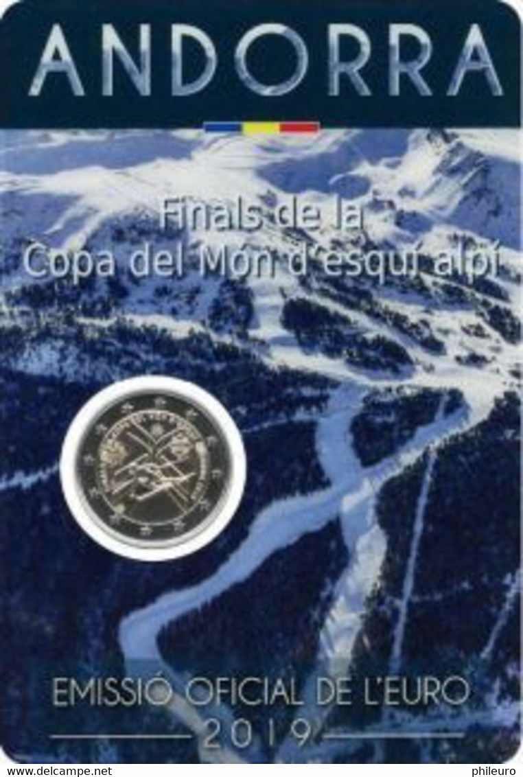 Andorre 2019 : 2€ Commémorative "Coupe Du Monde De Ski Alpin" En Coincard - Disponible En France - Andorra