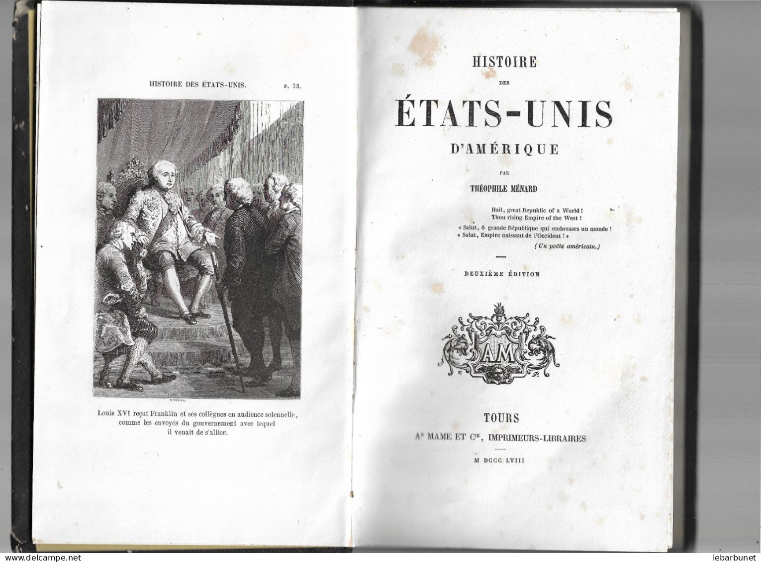 Livre Ancien 1863 Histoire Des Etats Unis D'Amérique Par Thèophile Ménard - 1801-1900