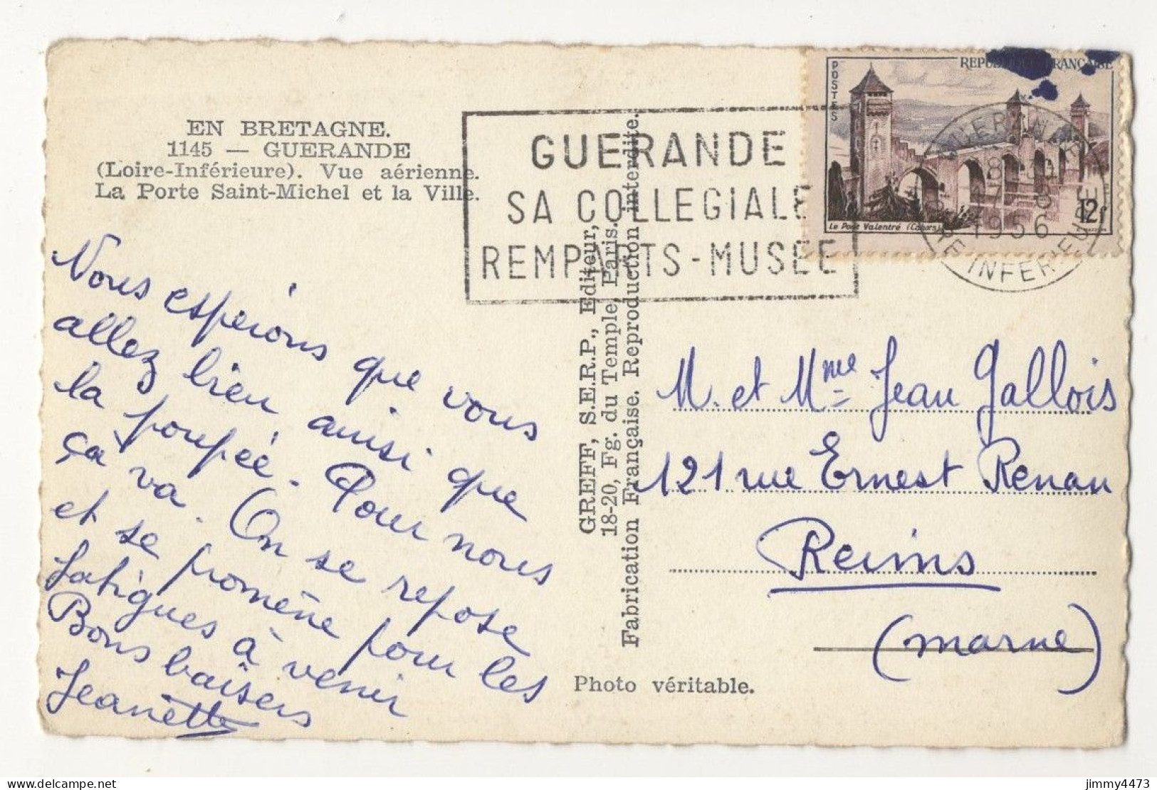 CPSM - GUERANDE En 1956 - Vue Aérienne + Texte Au Dos - N° 1145 - Edit. GREFF, S.E.R.P. Paris - Guérande