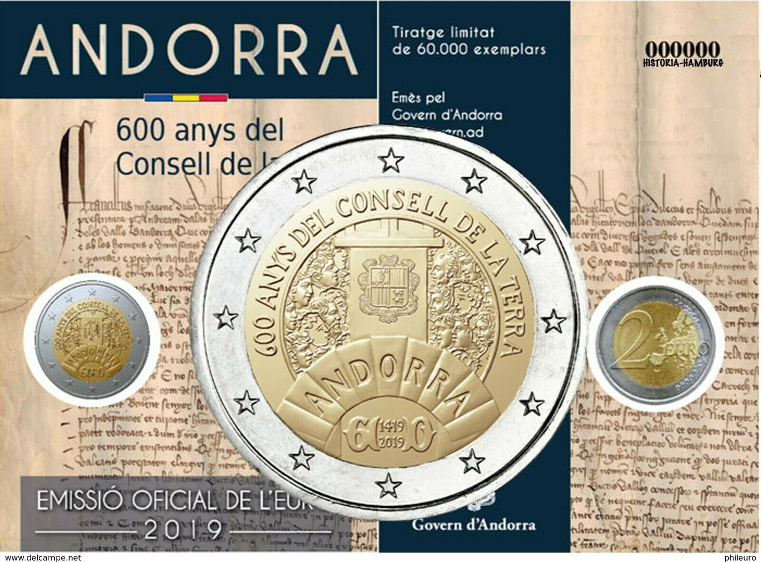 Andorre 2019 : 2€ Commémorative "600 Ans Conseil De La Terre" En Coincard - Disponible En France - Andorra