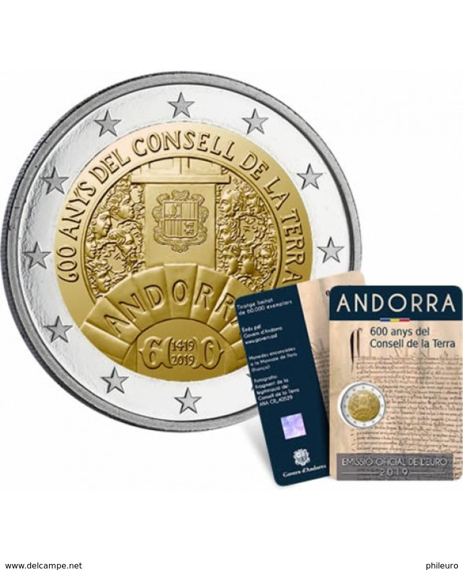 Andorre 2019 : 2€ Commémorative "600 Ans Conseil De La Terre" En Coincard - Disponible En France - Andorre