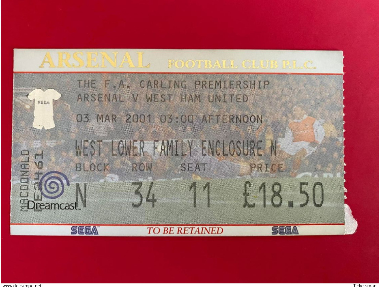 Football Ticket Billet Jegy Biglietto Eintrittskarte Arsenal FC - West Ham Unt 03/03/2001 - Tickets - Vouchers