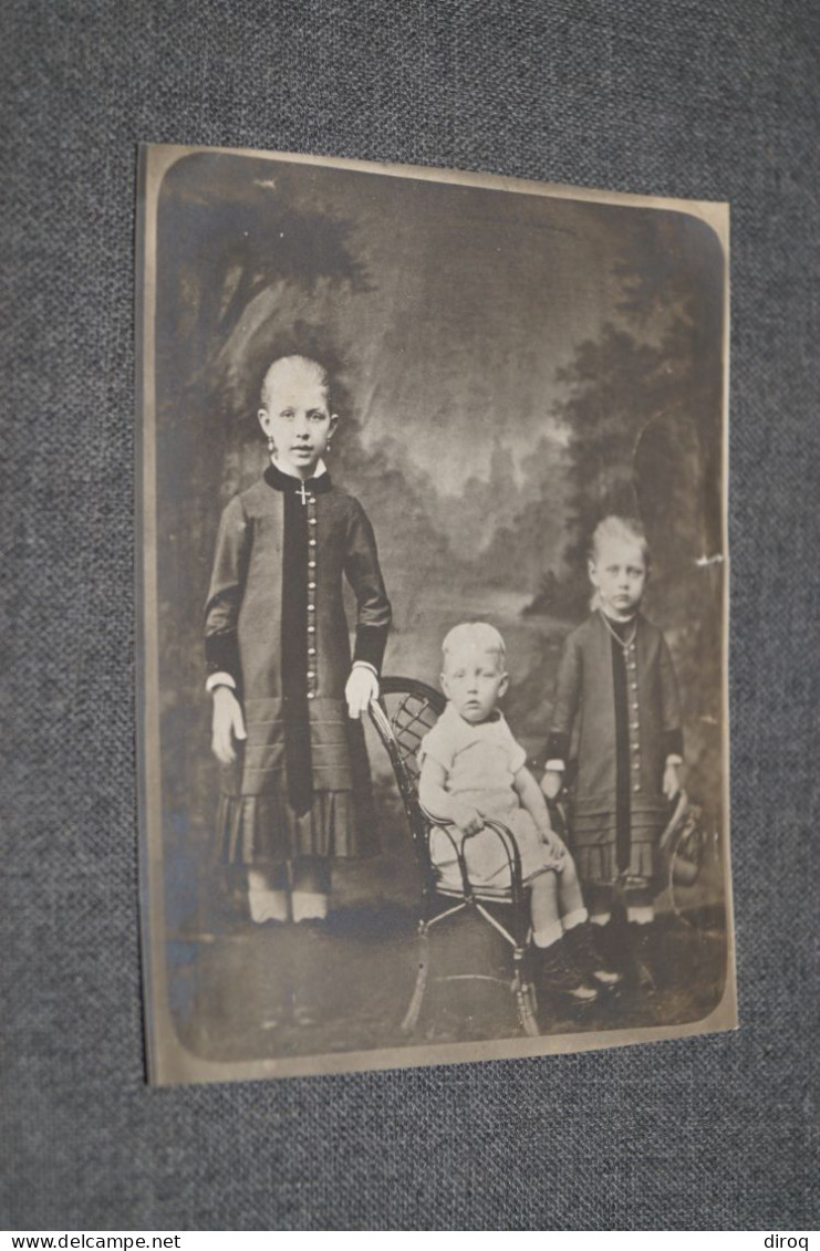 Ancienne Photo Originale Avec 3 Enfants, 10,5 Cm. / 8 Cm. - Oud (voor 1900)