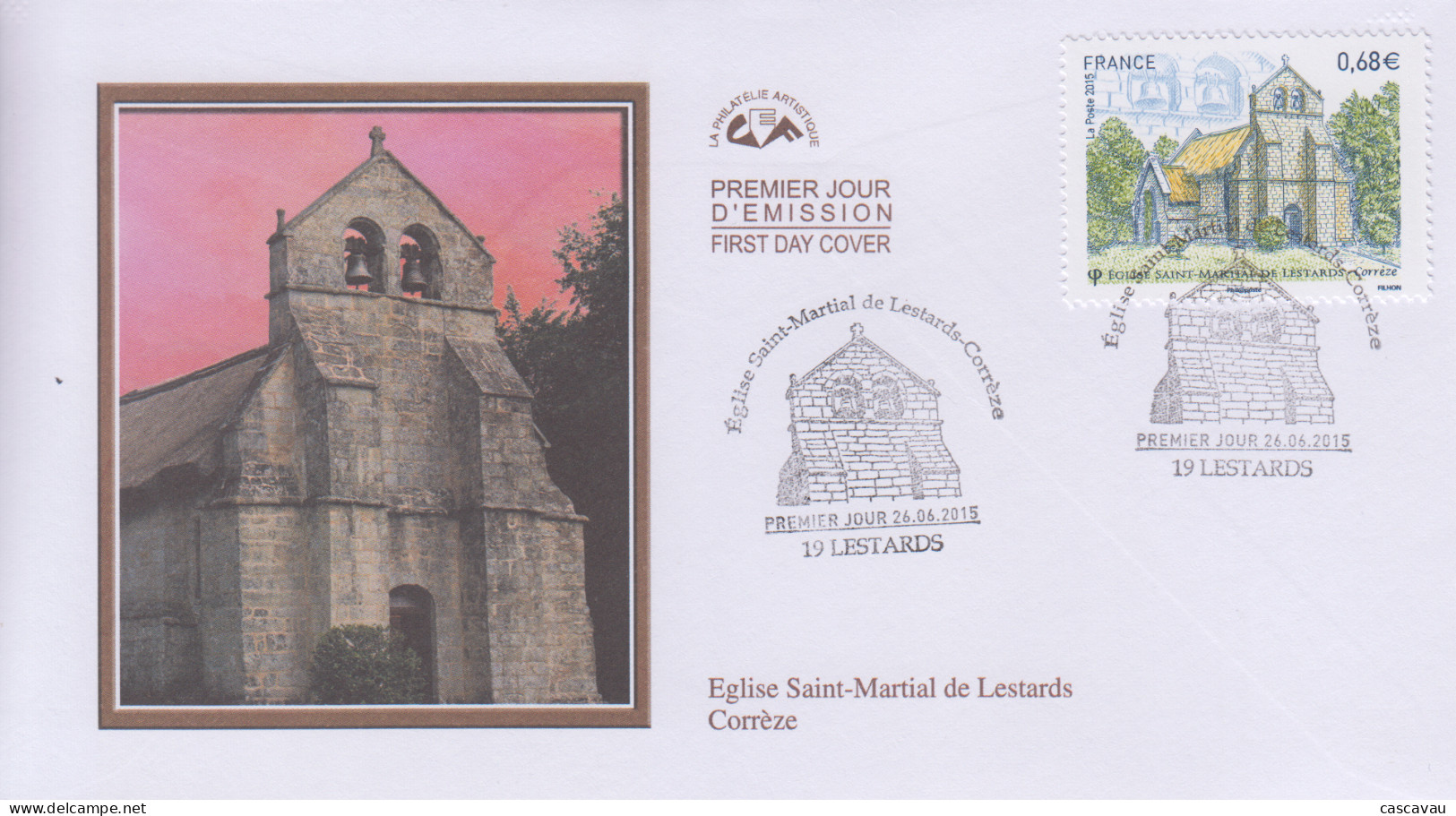 Enveloppe   FDC   1er  Jour    FRANCE    Eglise   Saint  Martial   De   LESTARDS    CORREZE   2015 - 2010-2019