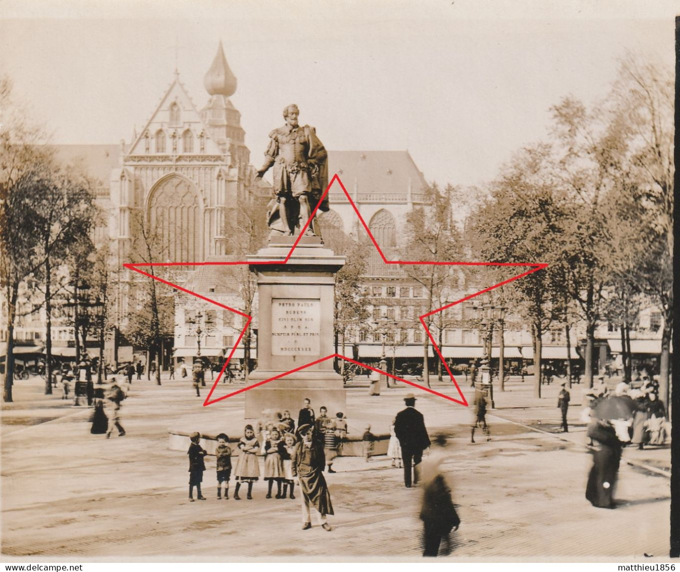 Photo 1901 ANTWERPEN (Anvers) - Enfants Devant La Statue De Rubens, Place Verte (A255) - Antwerpen