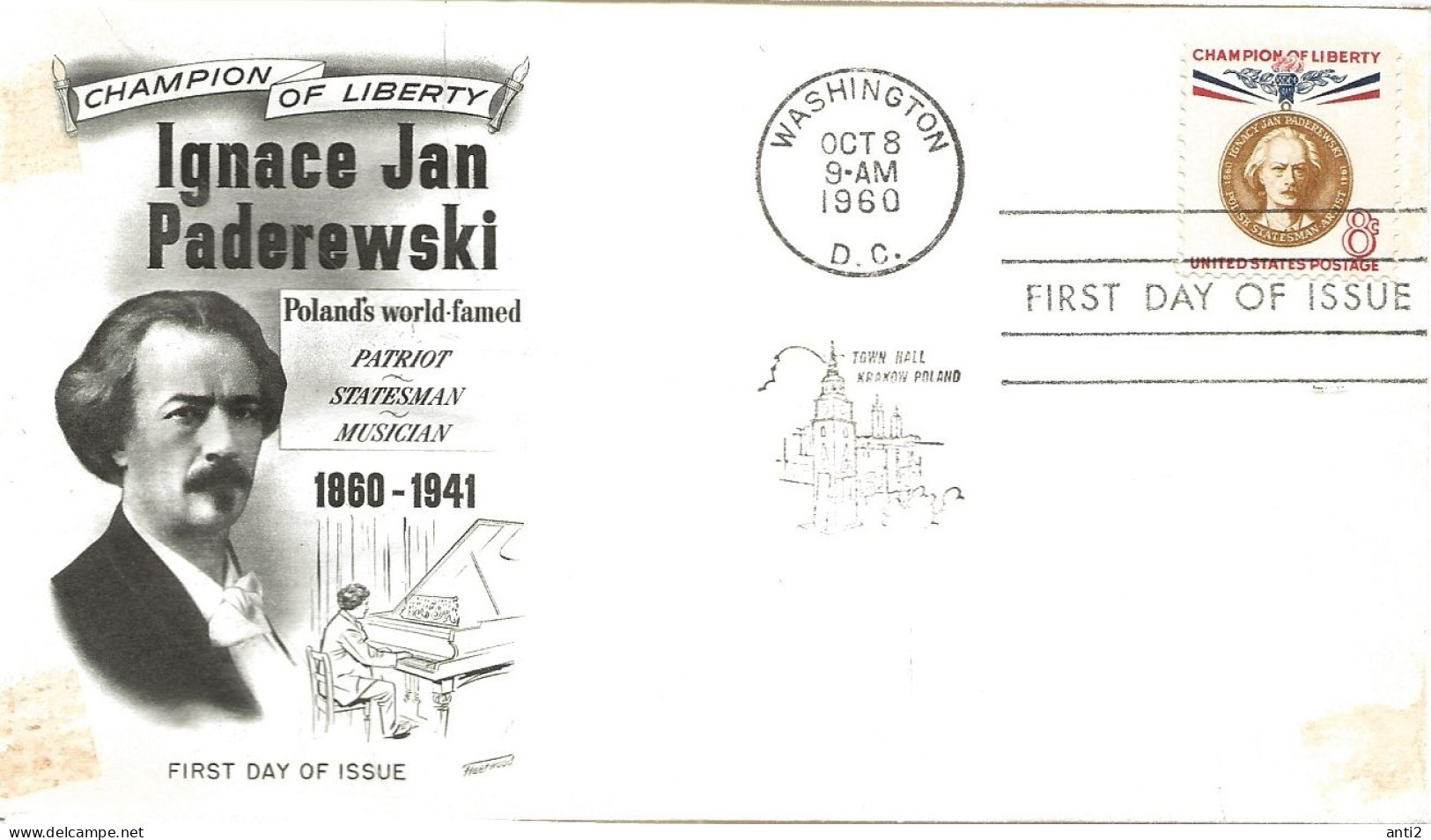 USA  1960 Freedom Fighter: Ignacy Jan Paderewski, Mi 790, FDC - Cartas & Documentos