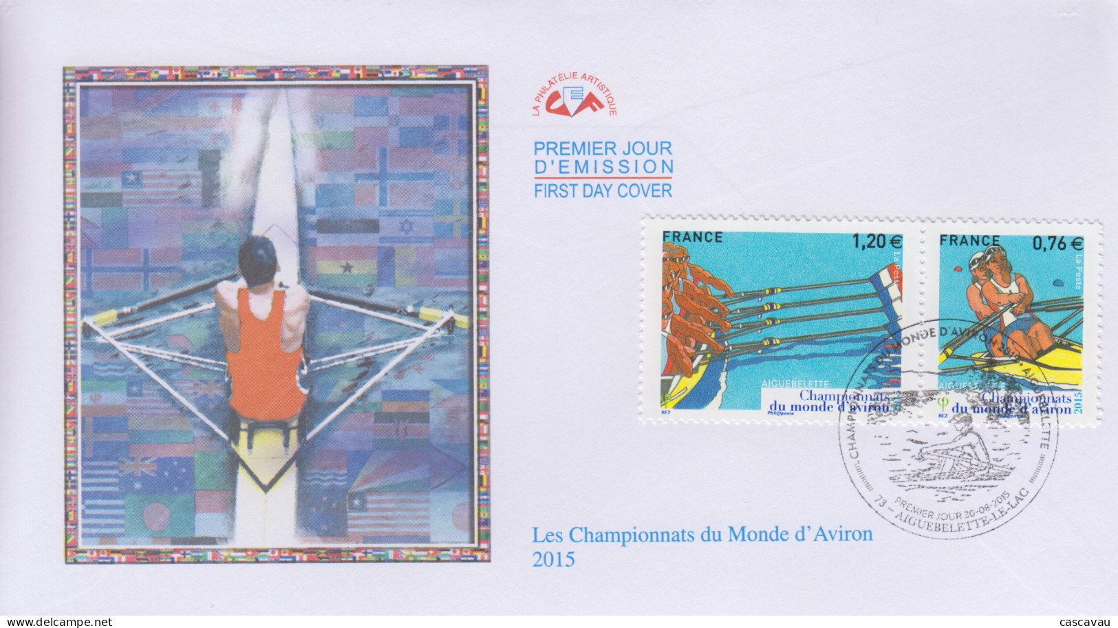 Enveloppe   FDC  1er  Jour    FRANCE    Championnats  Du  Monde  D' AVIRON      AIGUEBELETTE   LE   LAC   2015 - 2010-2019