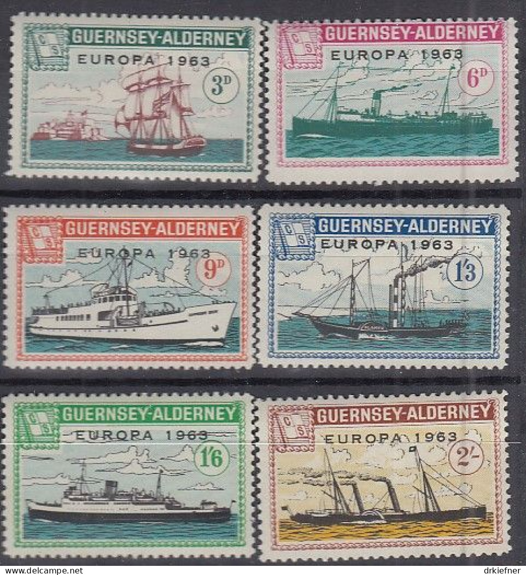 INSEL ALDERNEY (Guernsey), Nichtamtl. Briefmarken, 6 Marken, Postfrisch **, Europa 1963, Schiffe - Alderney