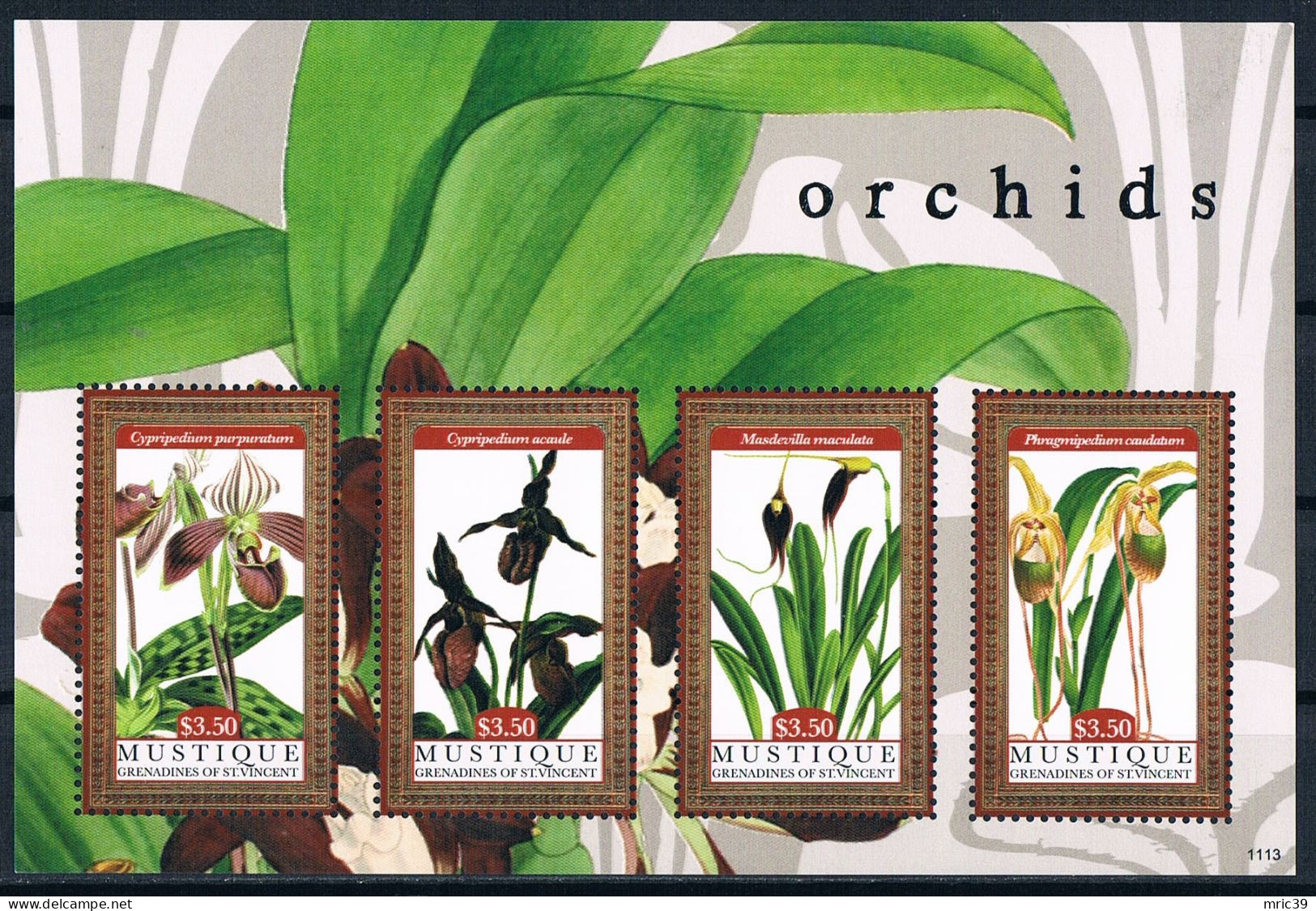 Bloc Sheet Fleurs Orchidées Flowers Orchids  Neuf  MNH **  Mustique Grenadines Of St Vincent 2011 - Orquideas