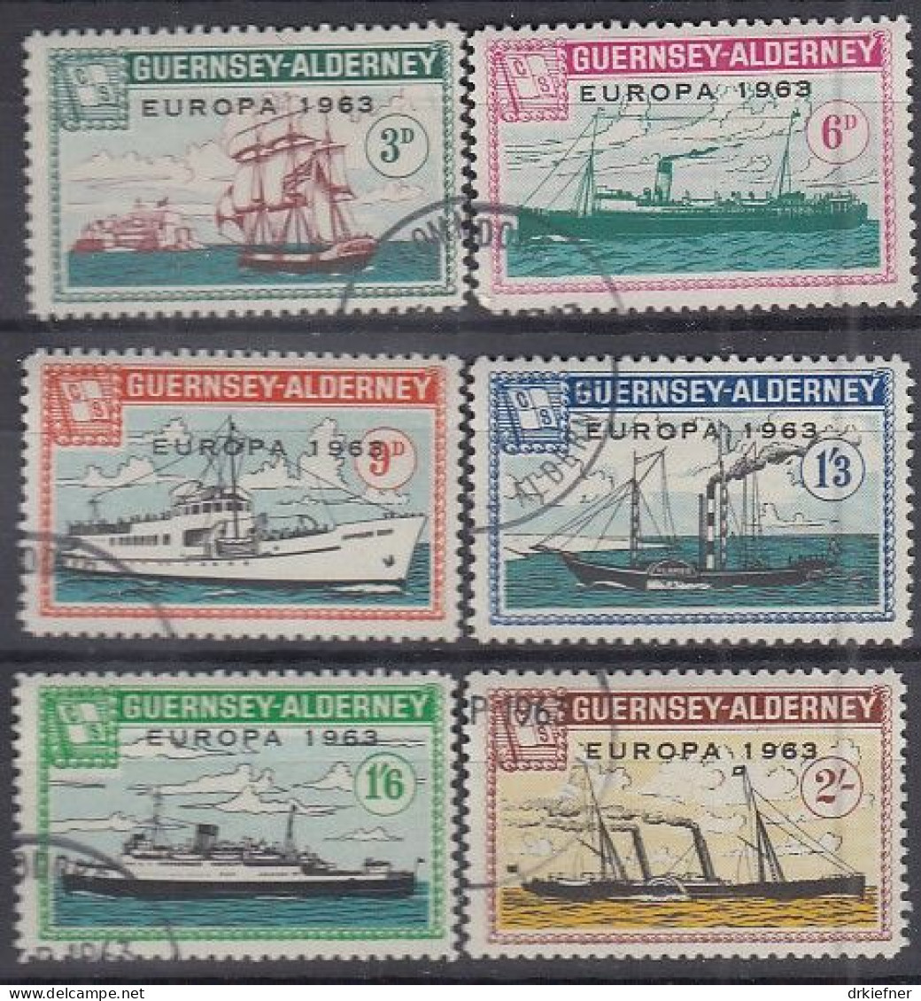 INSEL ALDERNEY (Guernsey), Nichtamtl. Briefmarken, 6 Marken, Gestempelt, Europa 1963, Schiffe - Alderney