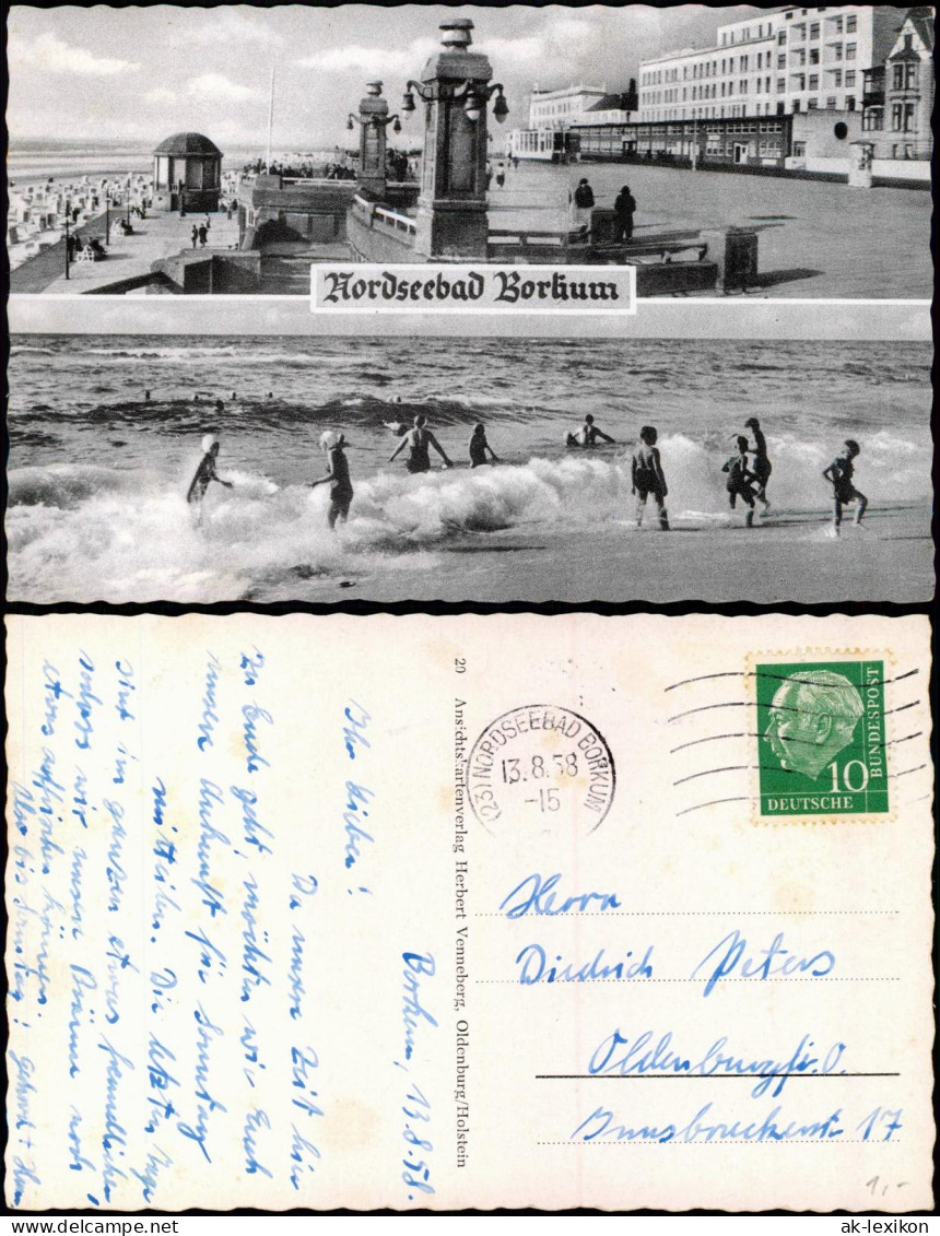 Ansichtskarte Borkum 2 Bild: Strand Und Promenade 1958 - Borkum