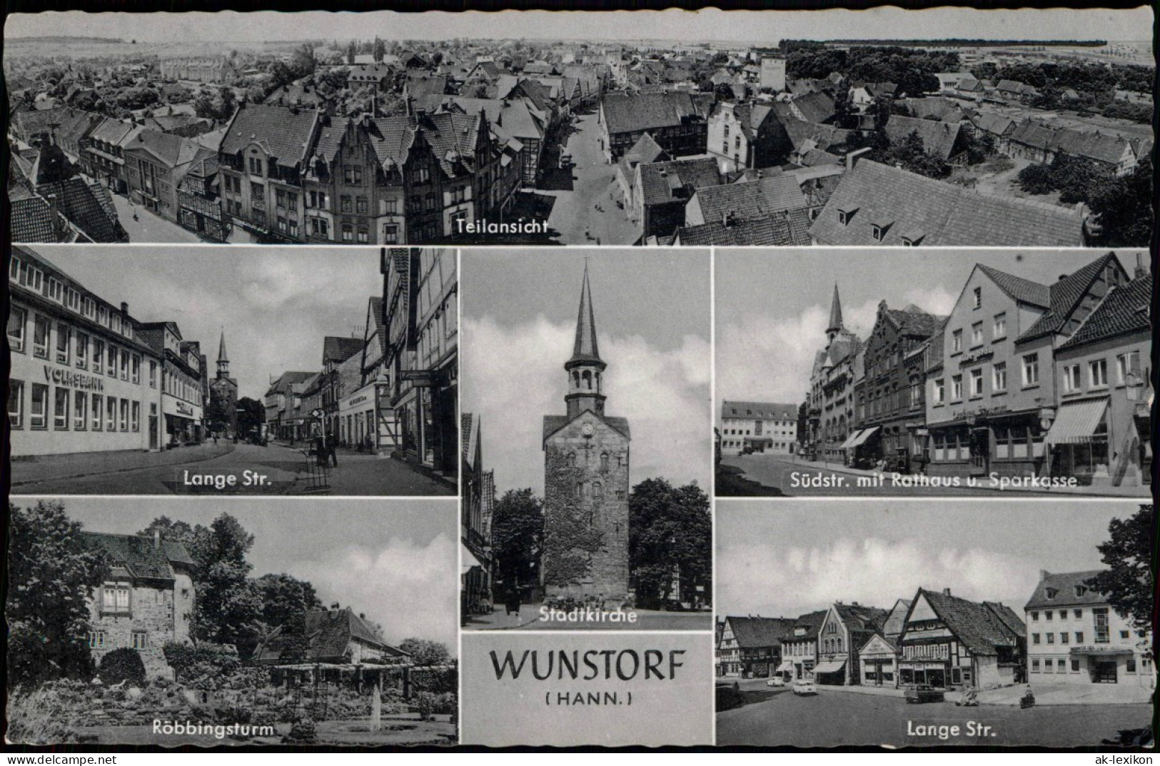 Ansichtskarte Wunstorf Südstr. Mit Rathaus Lange Str. Robbingsturm MB 1958 - Wunstorf