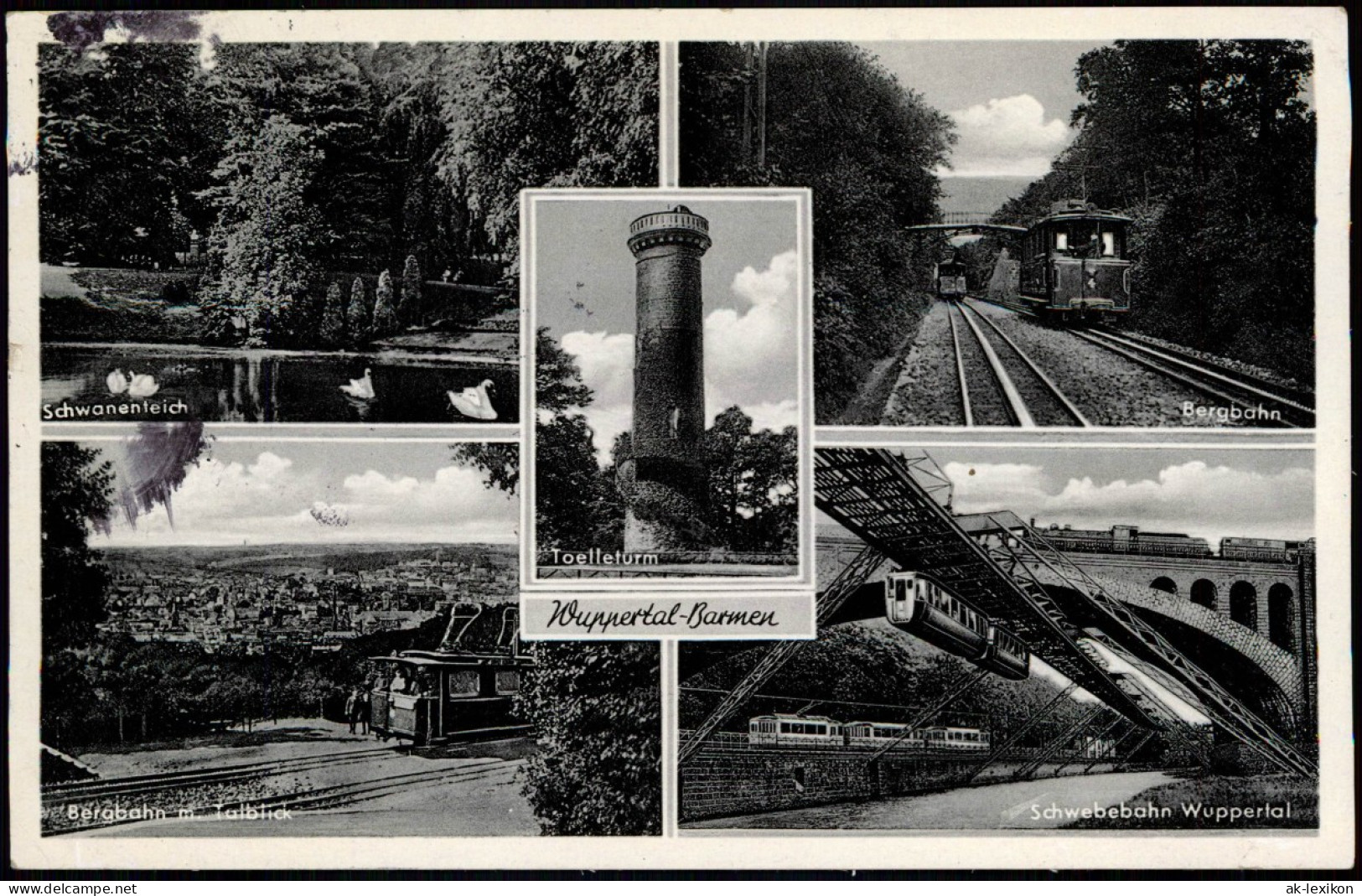 Barmen-Wuppertal Mehrbild: Bergbahn, Schwebebahn, Toelleturm 1954 - Wuppertal