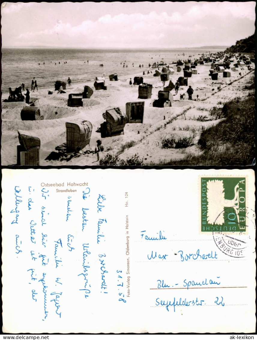 Ansichtskarte Hohwacht Strandleben - Strandkörbe 1958  Gel. Landpoststempel - Sonstige & Ohne Zuordnung