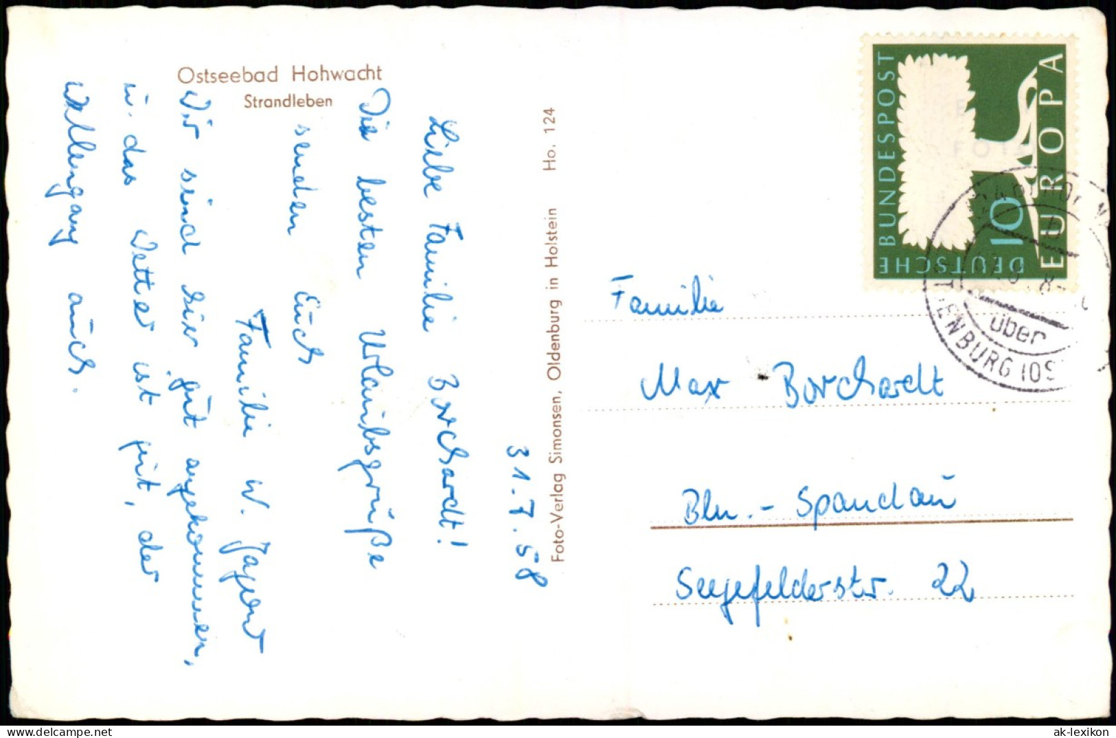 Ansichtskarte Hohwacht Strandleben - Strandkörbe 1958  Gel. Landpoststempel - Sonstige & Ohne Zuordnung