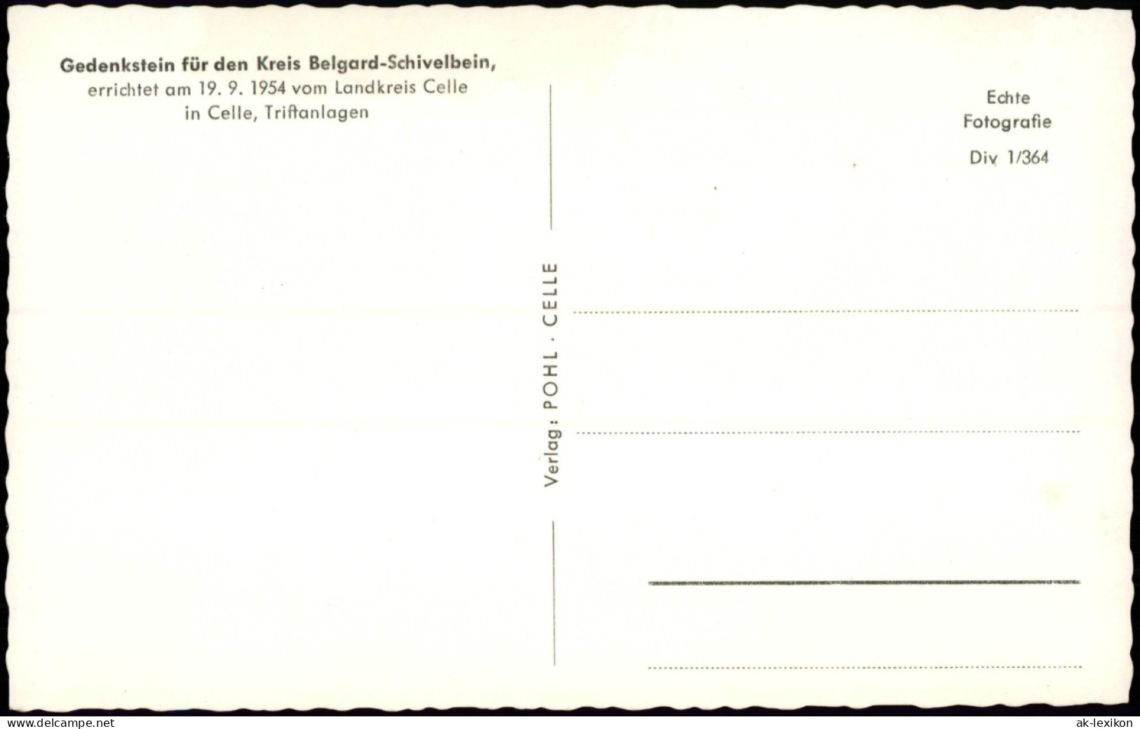 Ansichtskarte Celle Kriegerdenkmal Kr Belgard Schievelbein 1954 - Celle