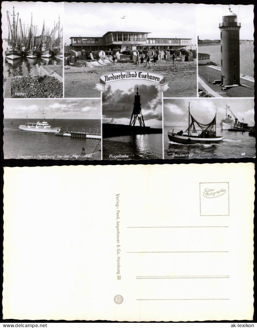 Ansichtskarte Cuxhaven MB: Hafen, Leuchtturm, Restaurant, Fähre 1961 - Cuxhaven