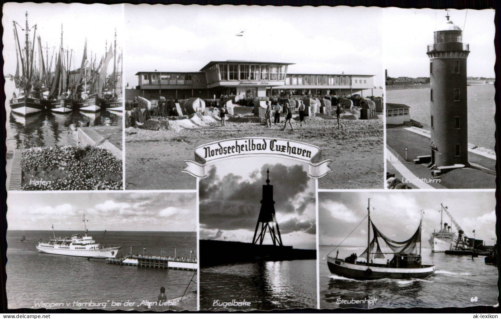 Ansichtskarte Cuxhaven MB: Hafen, Leuchtturm, Restaurant, Fähre 1961 - Cuxhaven