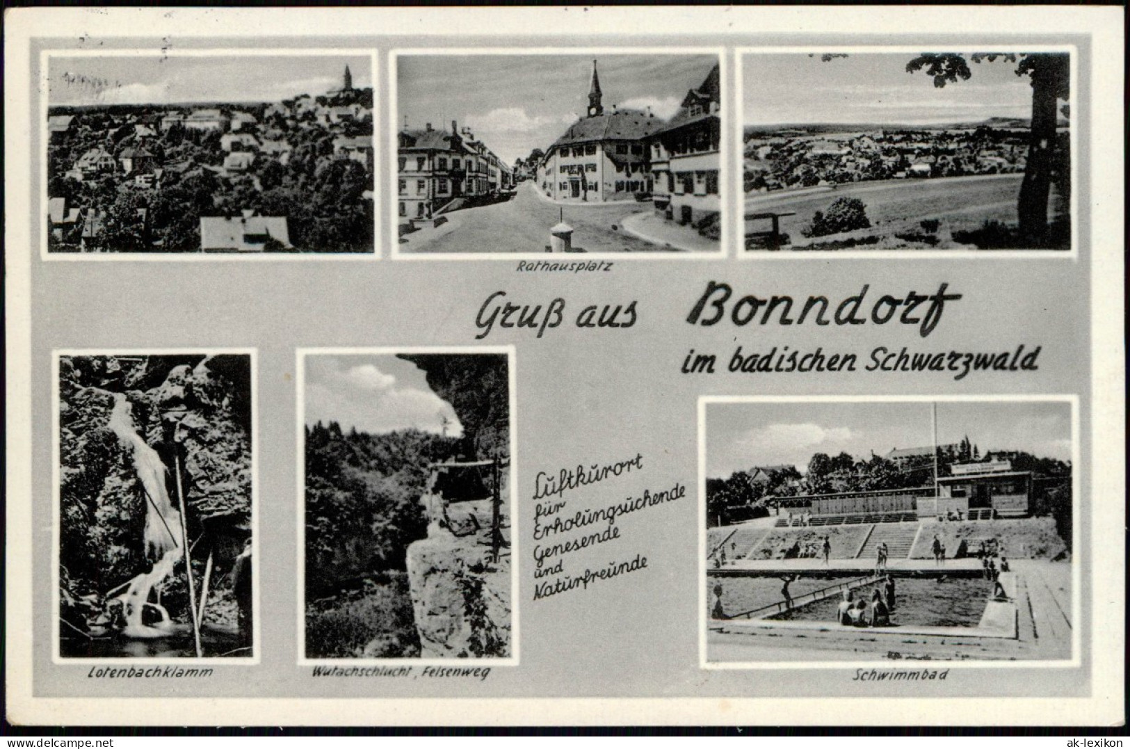 Ansichtskarte Bonndorf (Schwarzwald) MB: Stadt, Rathausplatz, Schwimmbad 1956 - Bonndorf