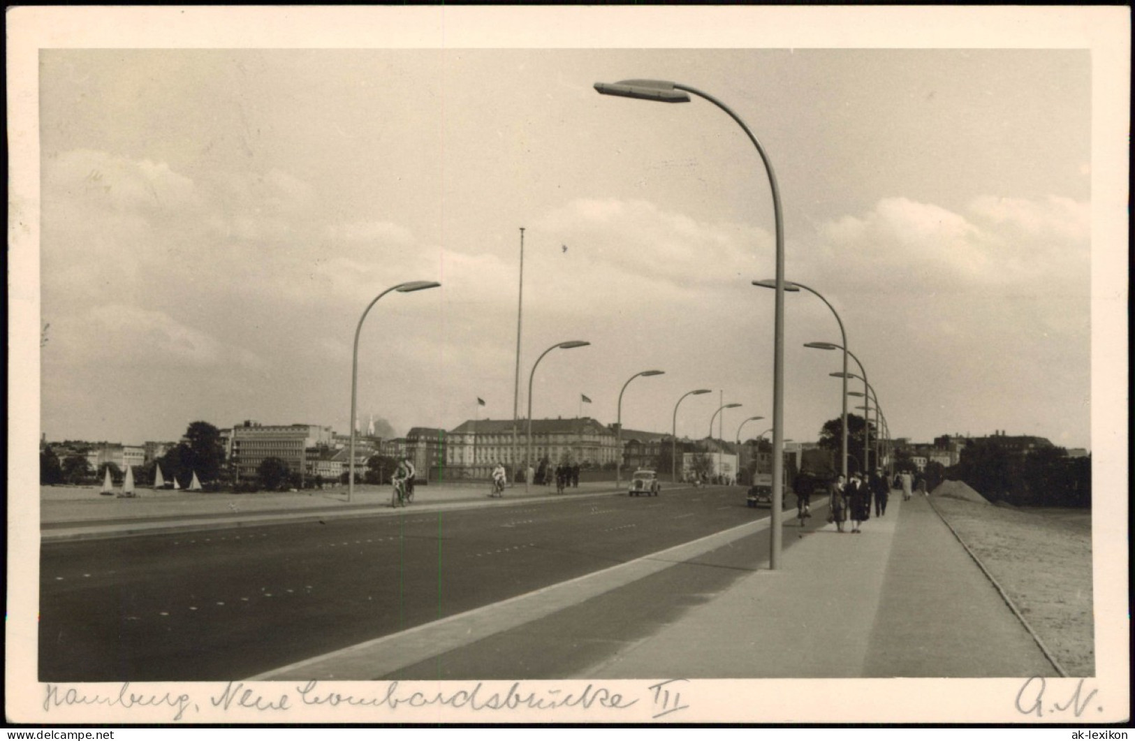 Ansichtskarte Hamburg Lombardsbrücke 1953    8 Pfennig Posthorn Briefmarke - Andere & Zonder Classificatie