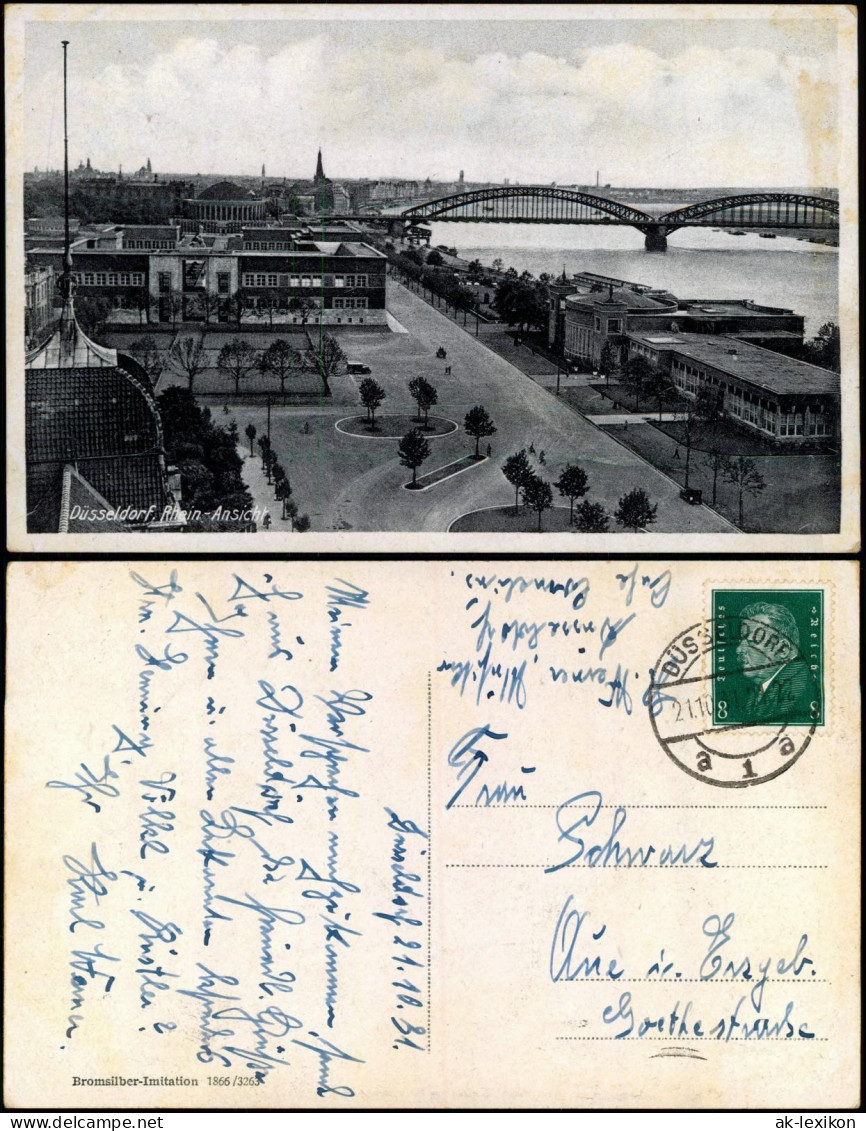 Ansichtskarte Düsseldorf Panorama-Ansicht Partie Am Rhein Mit Brücke 1931 - Düsseldorf