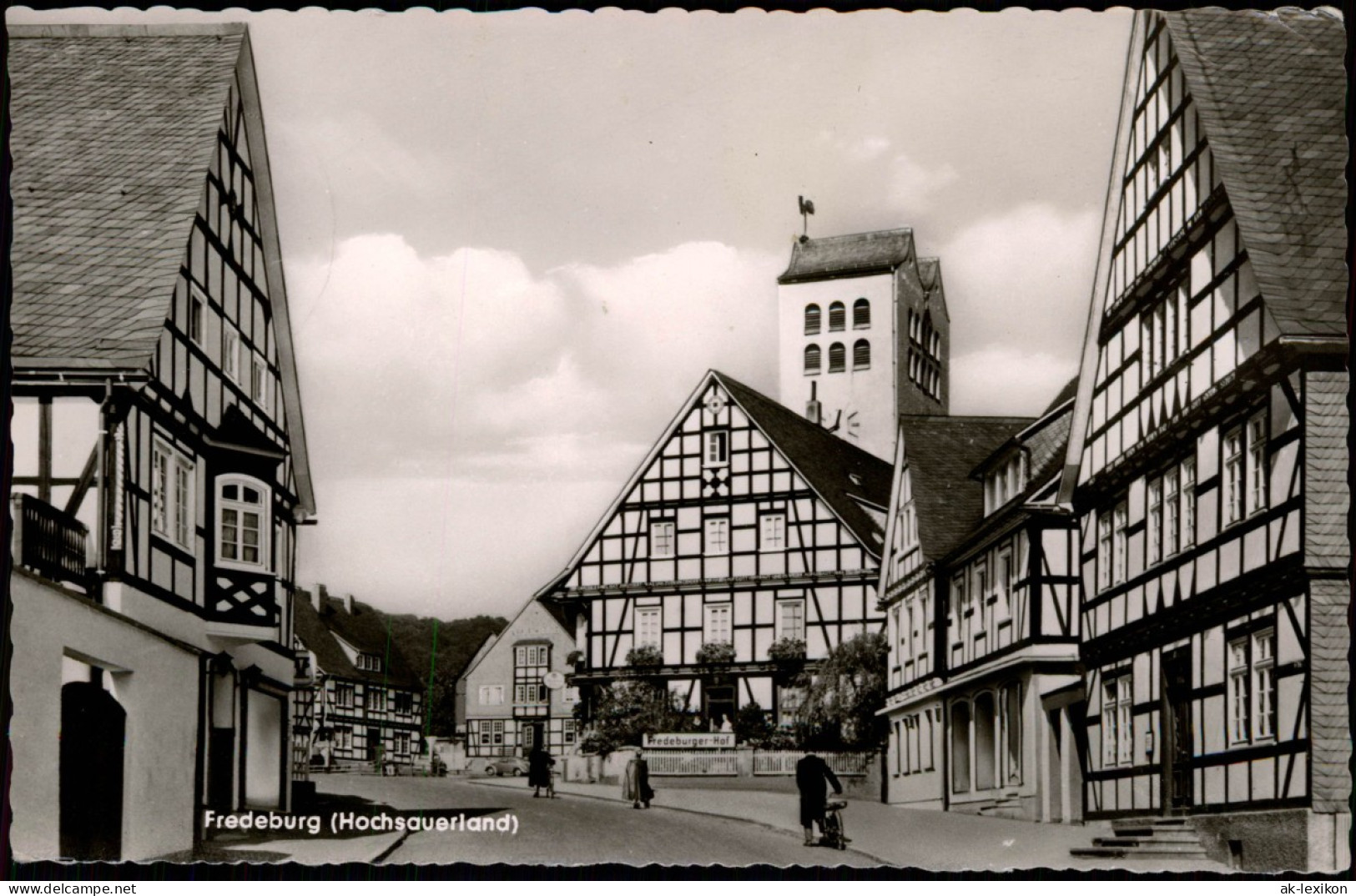 Fredeburg (Hochsauerland) Ortsansicht Mit Straße Und Fachwerk-Häusern 1962 - Other & Unclassified